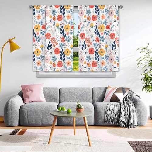 Kitchen Curtains, Spring Kitchen Window Tier Curtains, Rod Pocket Short Floral