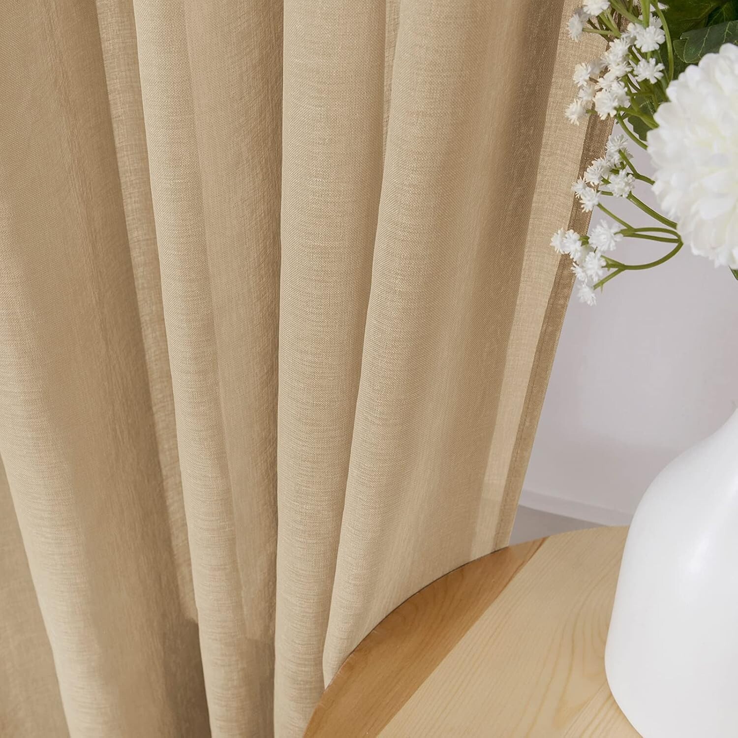 Sheer Curtains Living Room Linen Textured 38″W x 63″L (Pack of 2) Beige