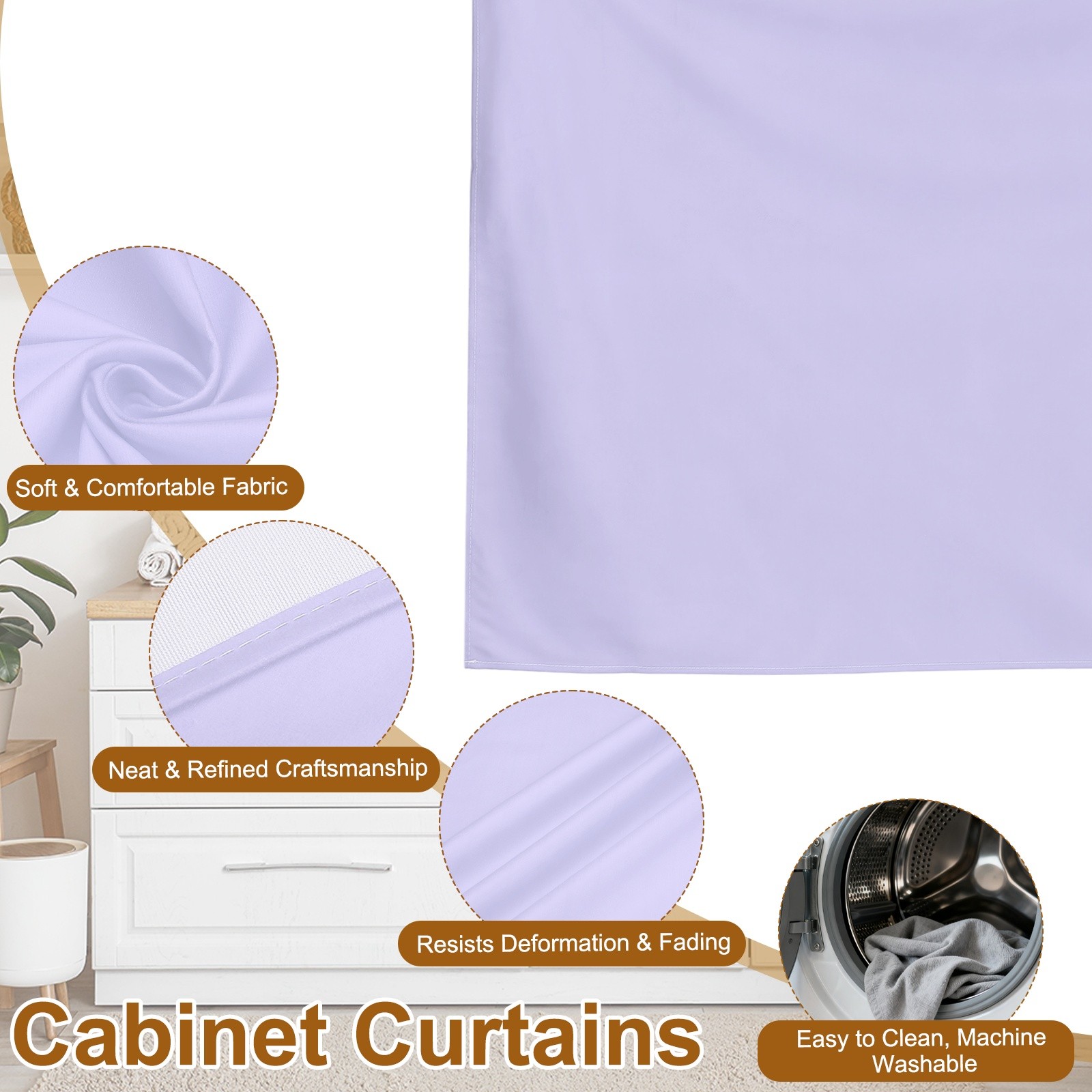 Cabinet Curtains Dust Proof Kitchen Privacy Curtain (51.1″x27.6″ Light Purple)