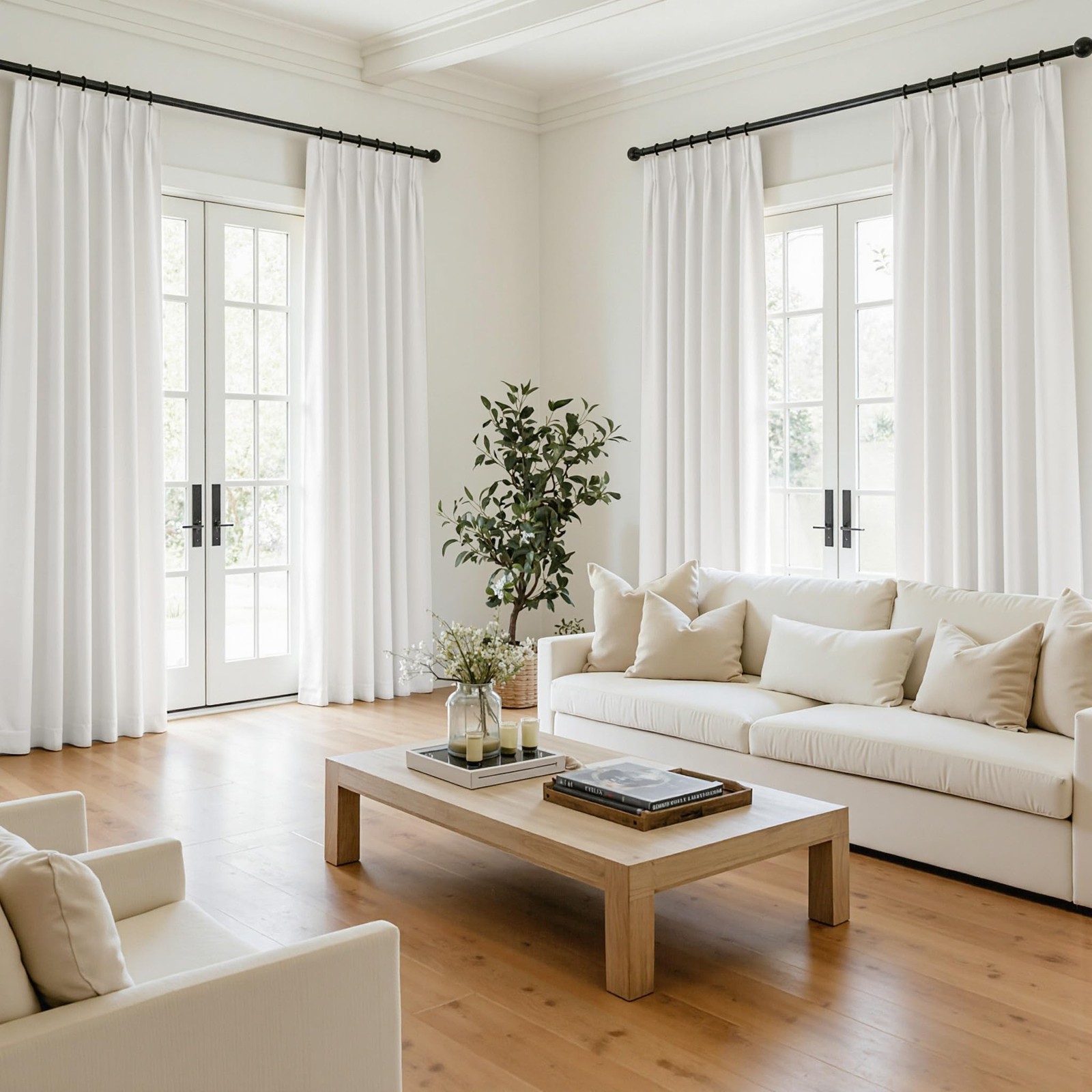 White Blackout Curtains 84 inches Long Pinch Pleated Curtains for Living Room…