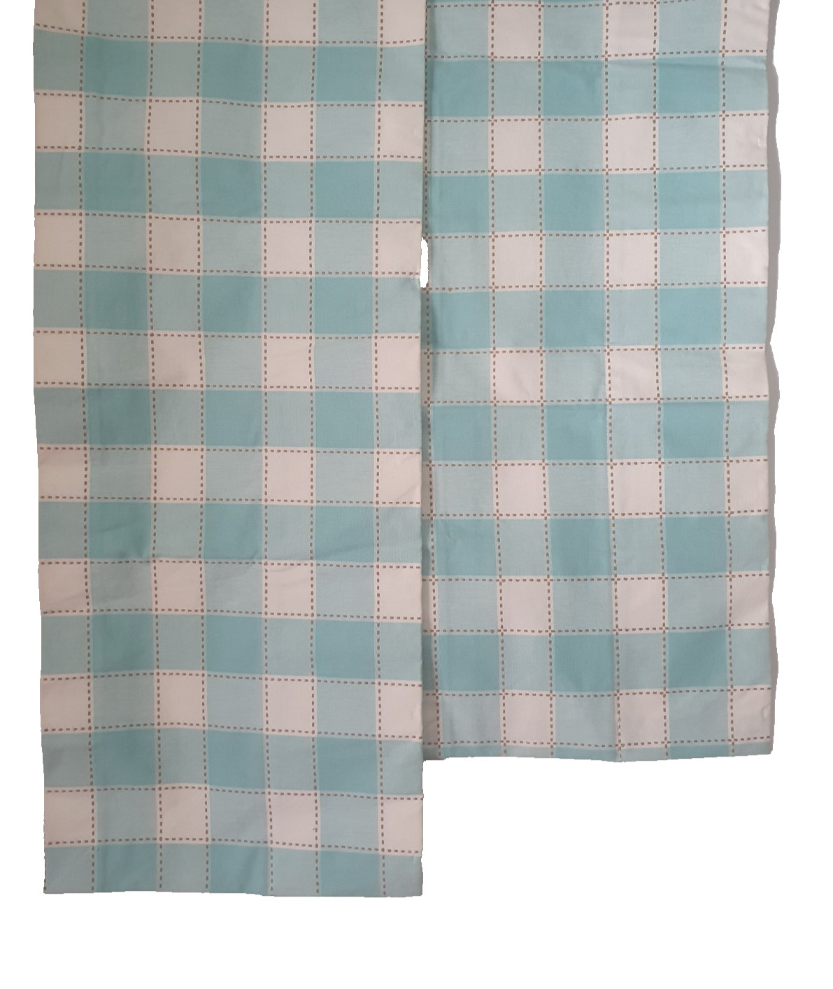 2 Window Rod Pocket Valance Aqua White Plaid Check Crisp Contemporary 44 x 12″