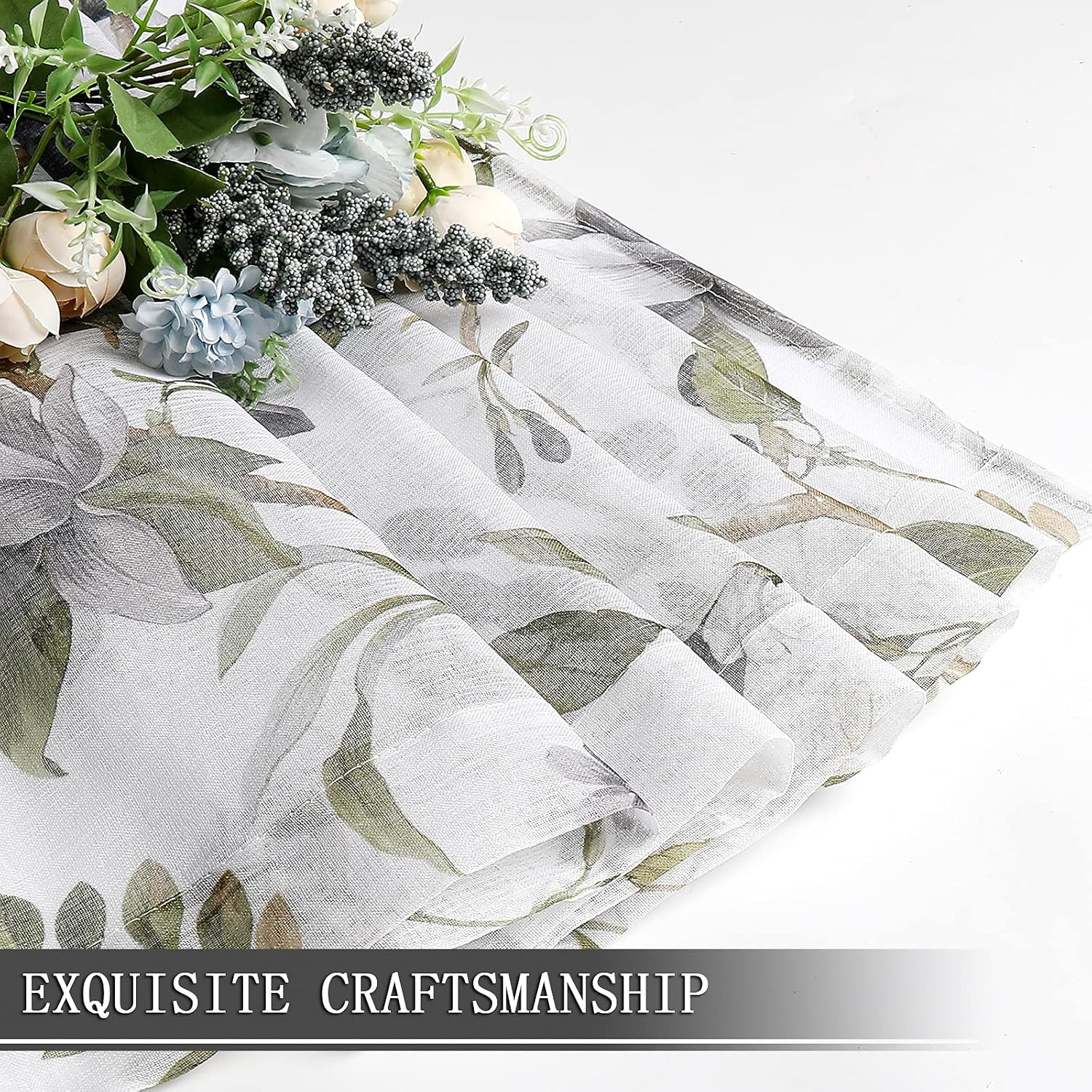 Floral Short Sheer Tier Curtains Grey Cherry Flower Butterfly Print Half Curtain
