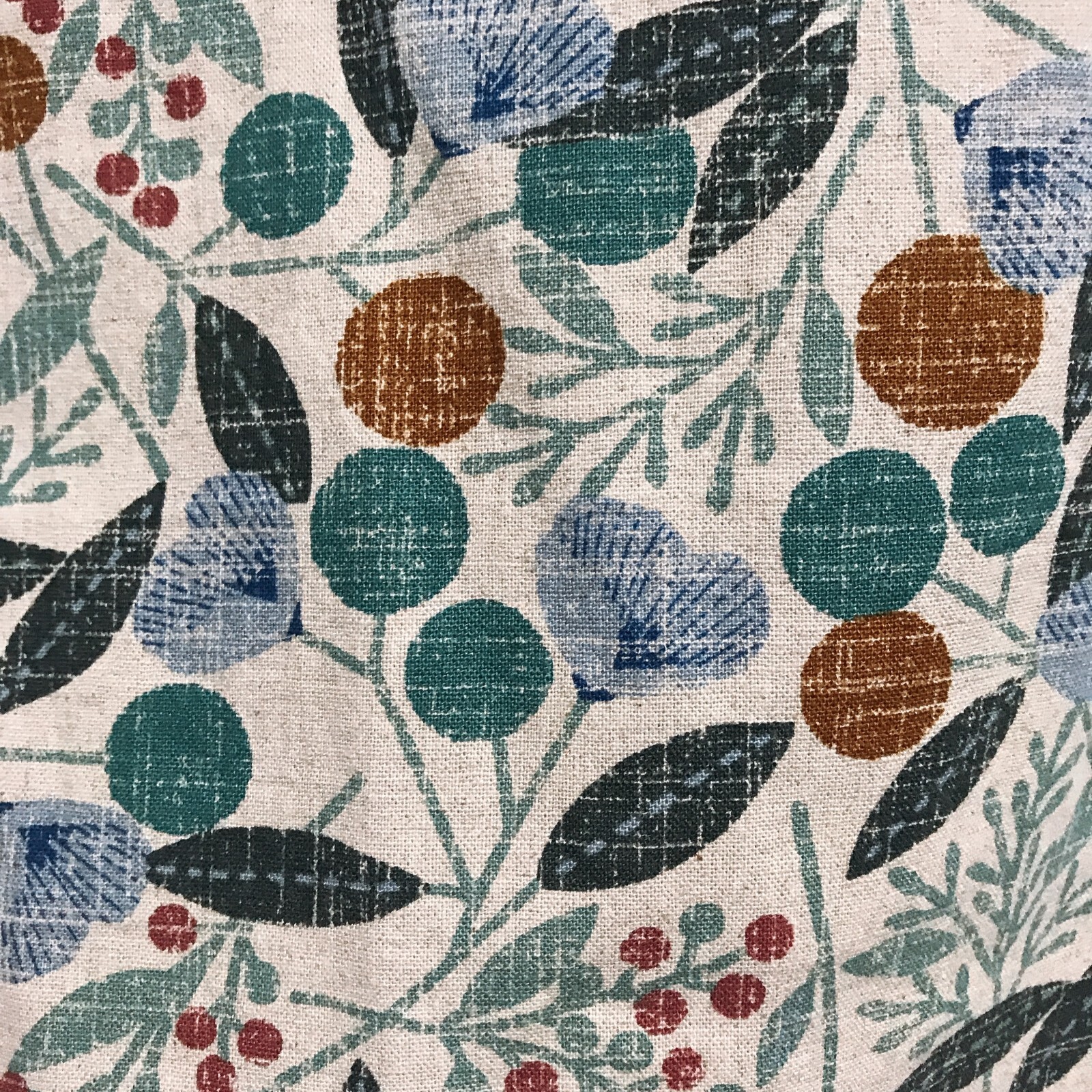 Modern Vintage Handmade Teal Cherry Blossom Pattern Natural Beige Curtain Panels