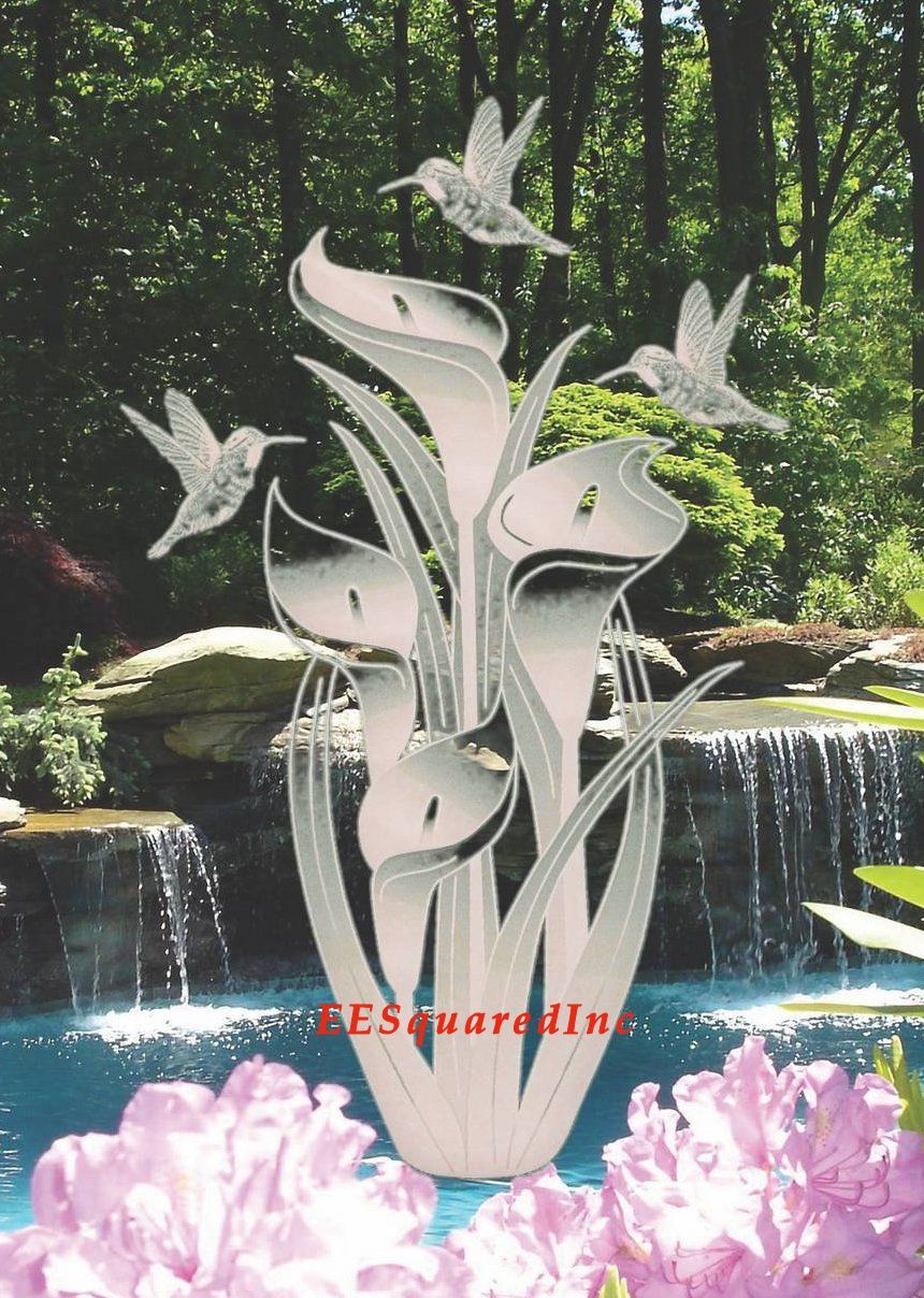Lily and Hummingbirds Window Decal Oval 10×16 Static Cling Glass Door Decor