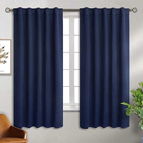 Rod Pocket and Back Tab Blackout Curtains 42″W x 63″L (Pack of 2) Navy Blue