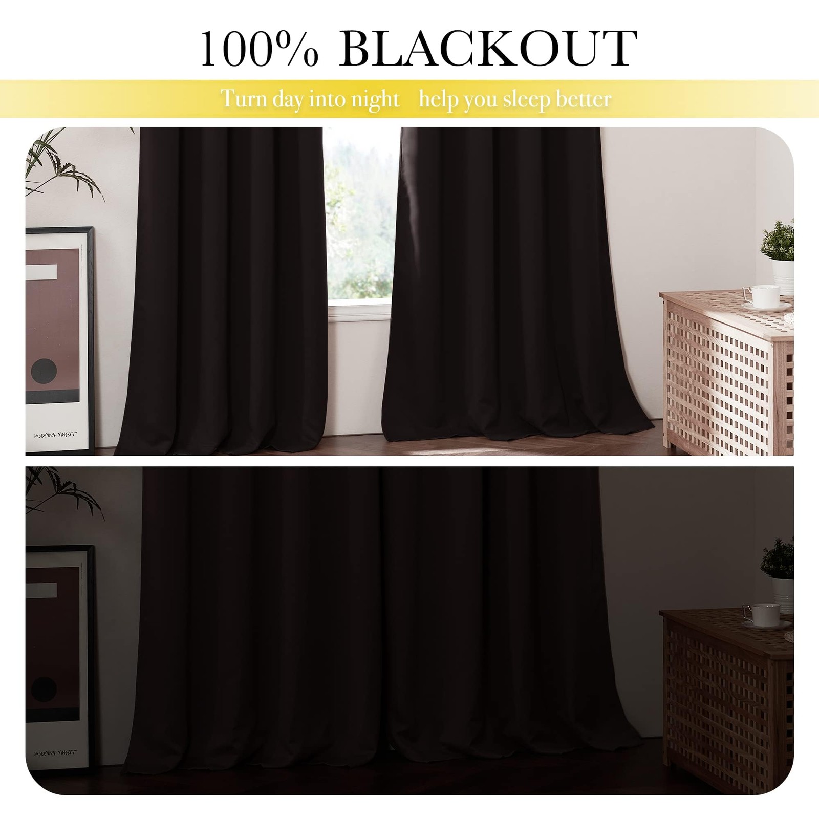 NICETOWN Blackout Thermal Curtains Brown 52×63 Inch 2 Panels