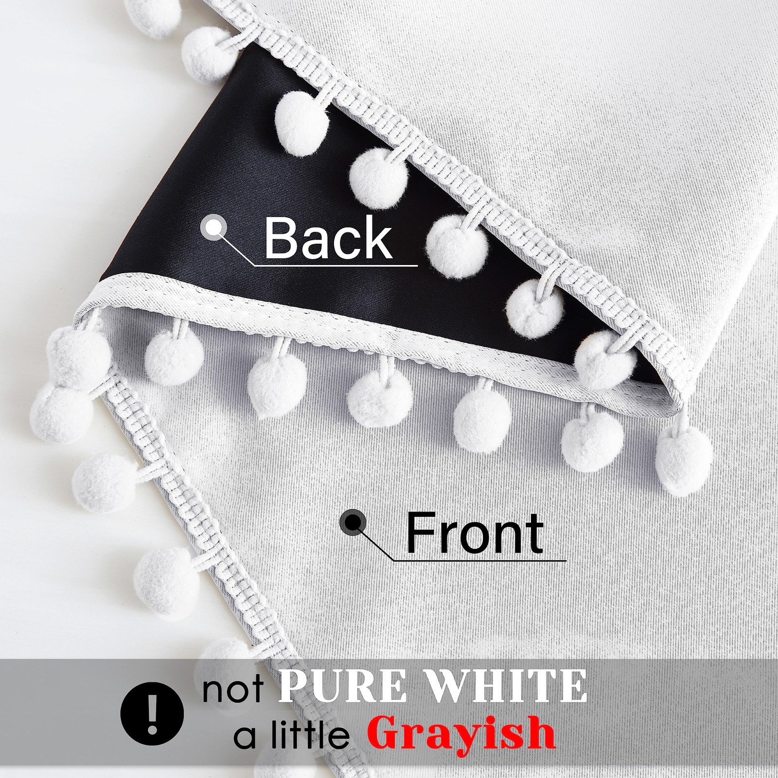 Jubilantex Greyish White 95 Blackout Curtains Cute Pom Pom Tassels Thermal