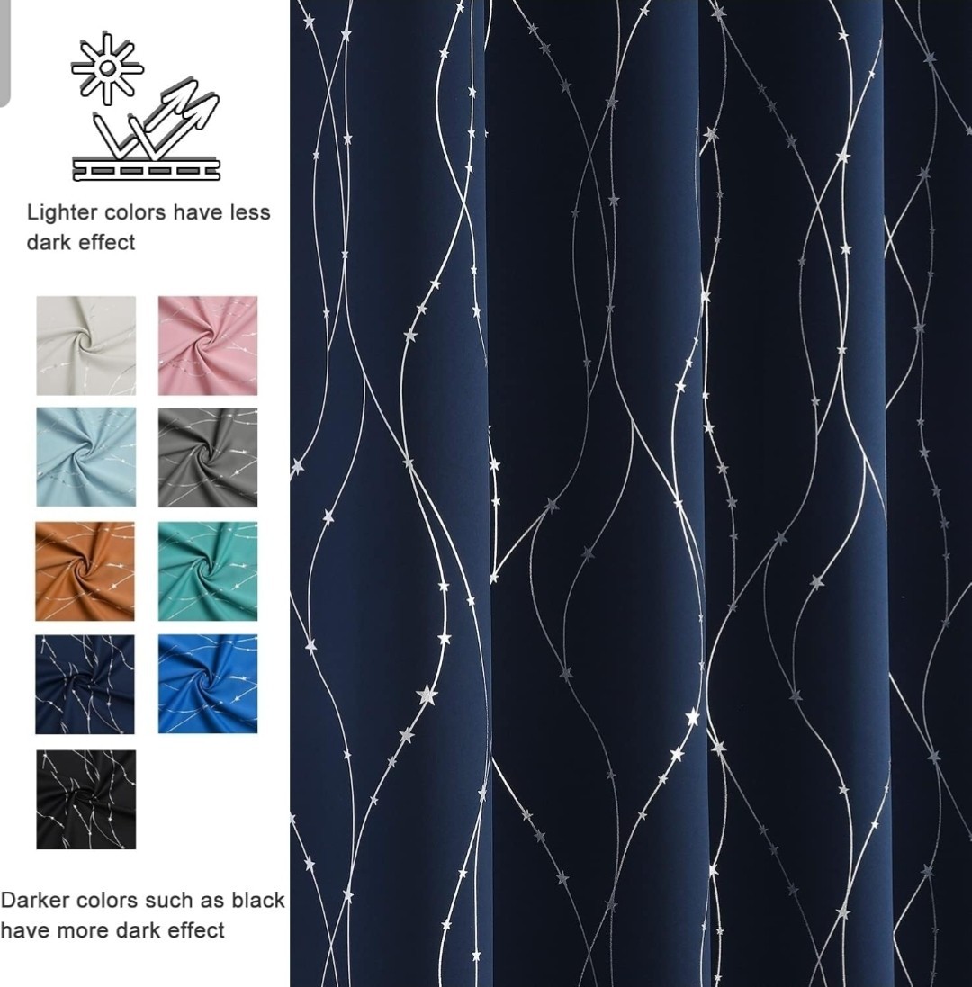 Navy Blackout Curtains for Kids Bedroom 84 Inch Length,Printed Design Room…