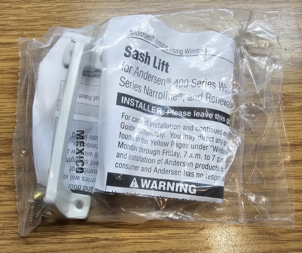 Andersen Sash Bar Lift w/ Screws Double-Hung – 1630025 – White – 3 3/8″ in. NEW