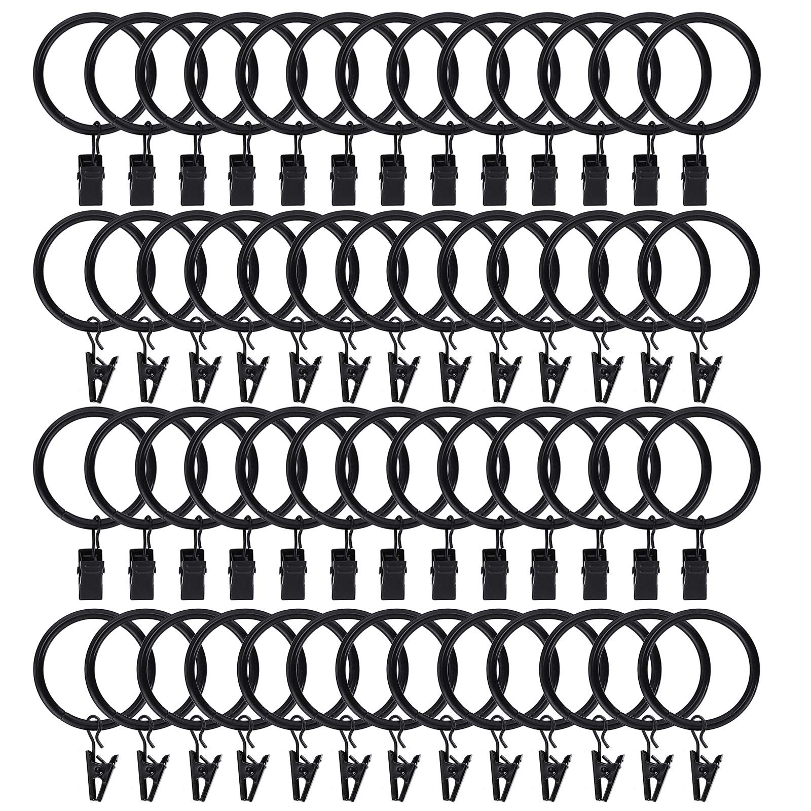 100 Pack Curtain Rings with Clips Hooks 1.5 in Diameter Rustproof