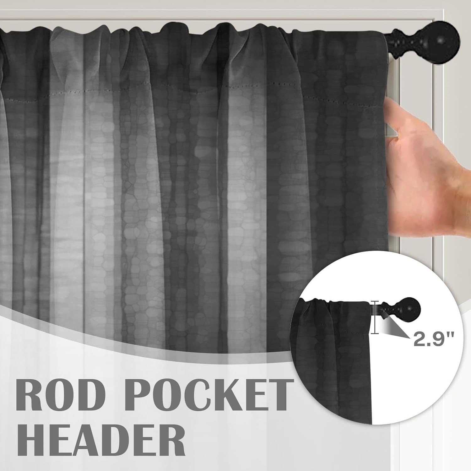 2 Pack Dark Grey Valances Window Treatments, Gray Striped Abstract Blackout