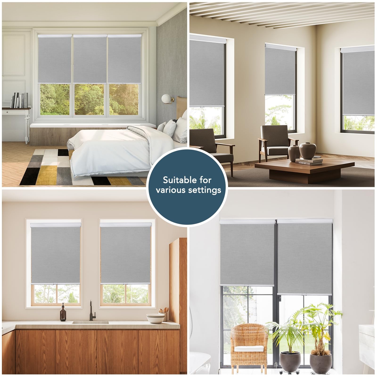 Roller Window Shades Free-Stop Cordless Blackout Blinds, Thermal Insulated Pu…