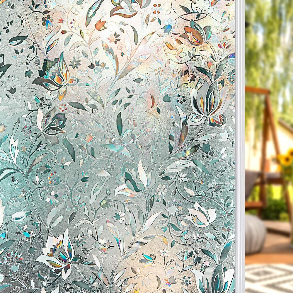 Rainbow Privacy Window Film Stained Glass Tulip Pattern 23.6 X 78.7inches, 3D…
