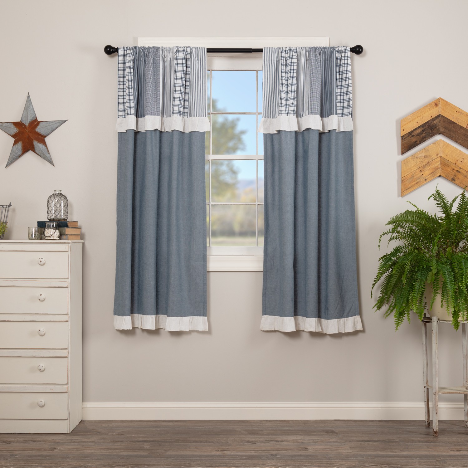 VHC Brands Farmhouse 63″x36″ Panel Pair Blue Rod Pocket Sawyer Window Curtains