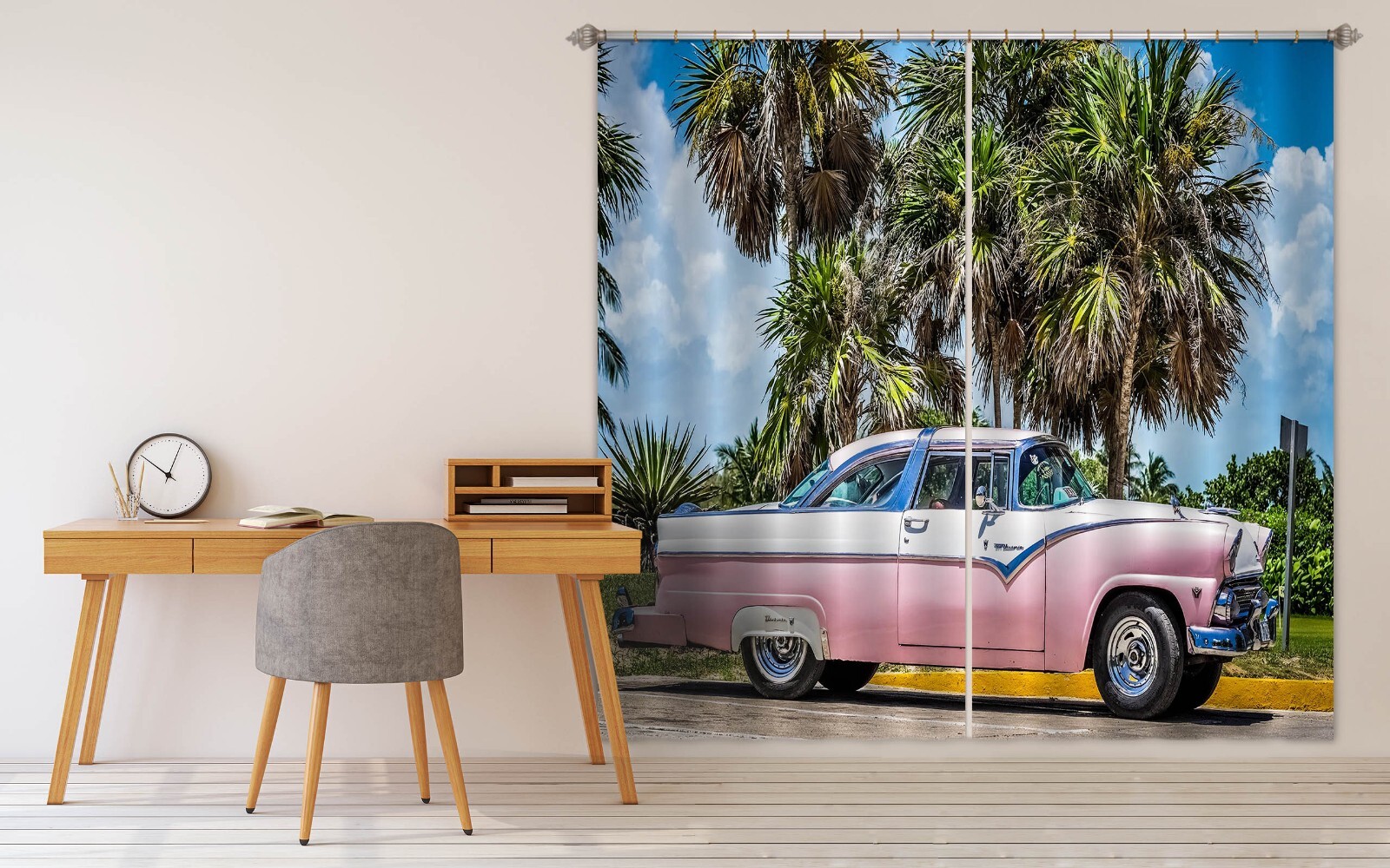 3D Pink Car A4350 Transport Photo Curtain Window Blockout Fabric Amy 2023
