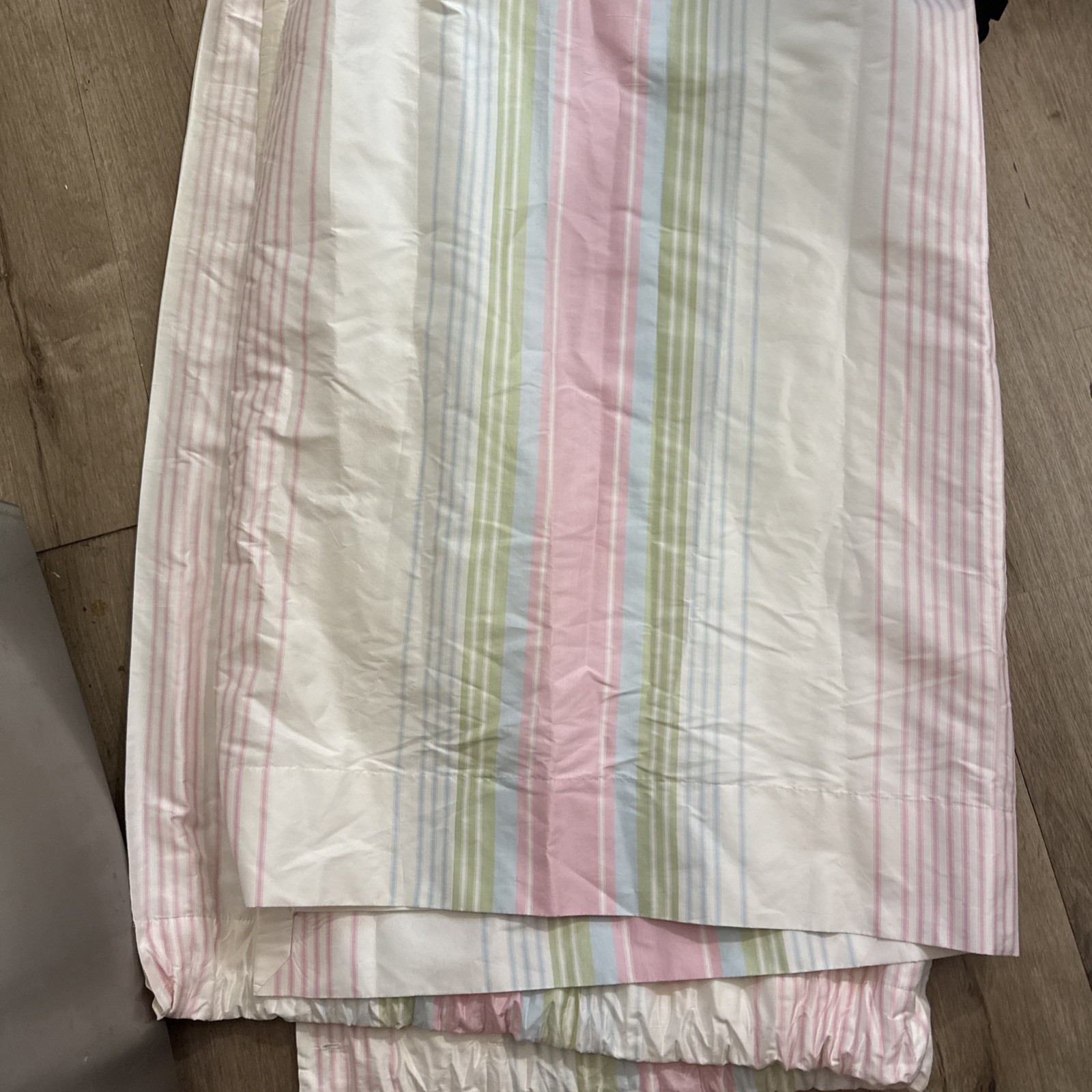 4 Pottery Barn Silk Curtains Blue Pink Green Stripe Lined Drapery Panels 50×84”
