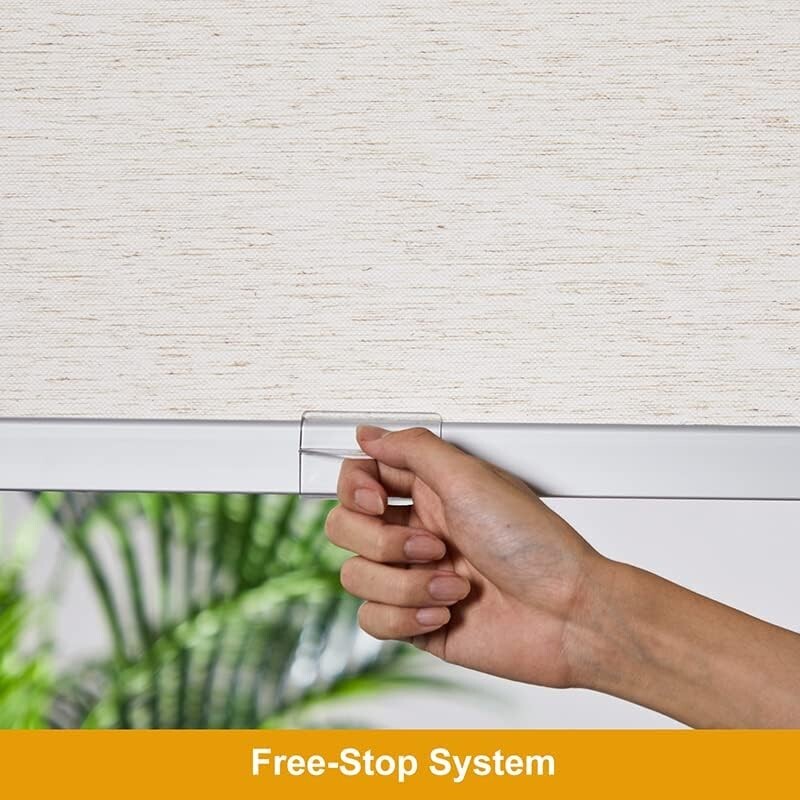 Free-Stop Cordless Roller Shades for Windows (Cream 23″W x 72″H) Natural Woven F