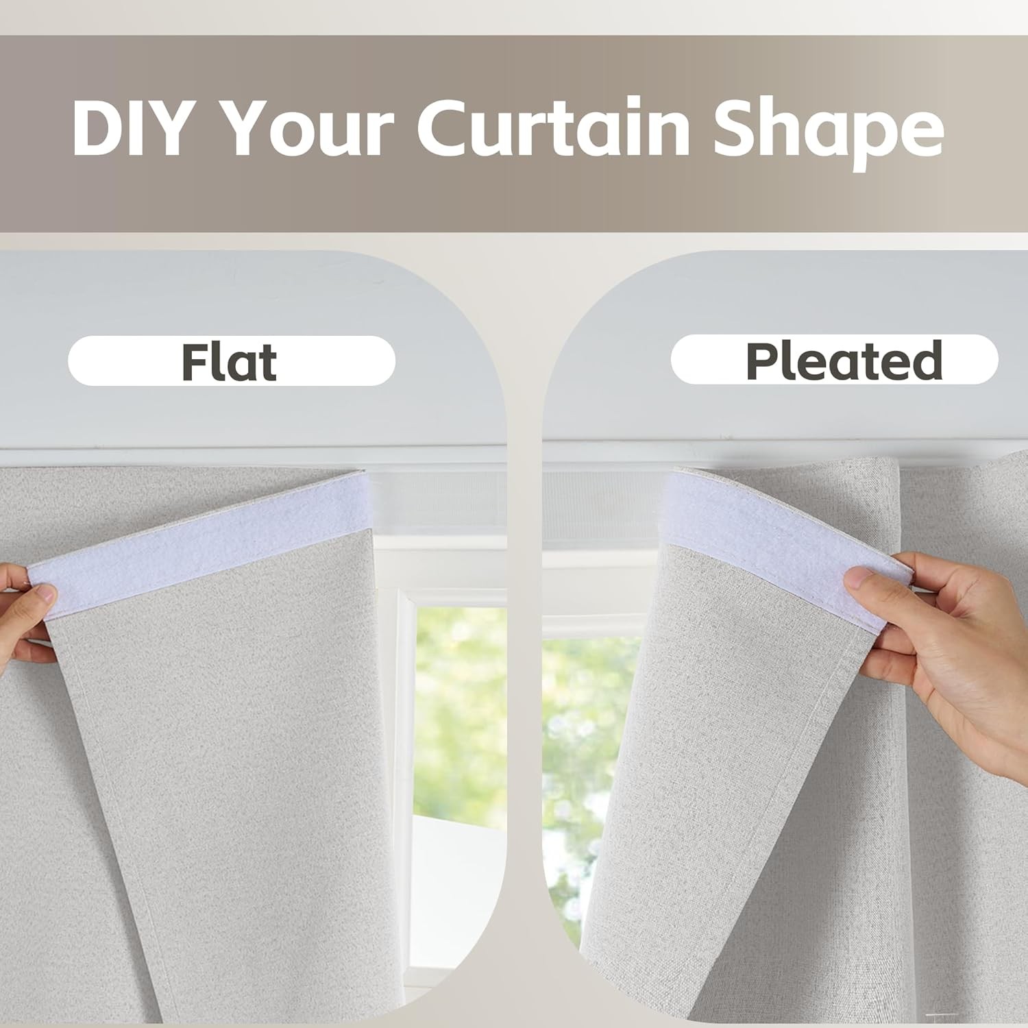 100% Blackout Self Adhesive Linen Curtain Drape, Greyish White, Guard Blinds No