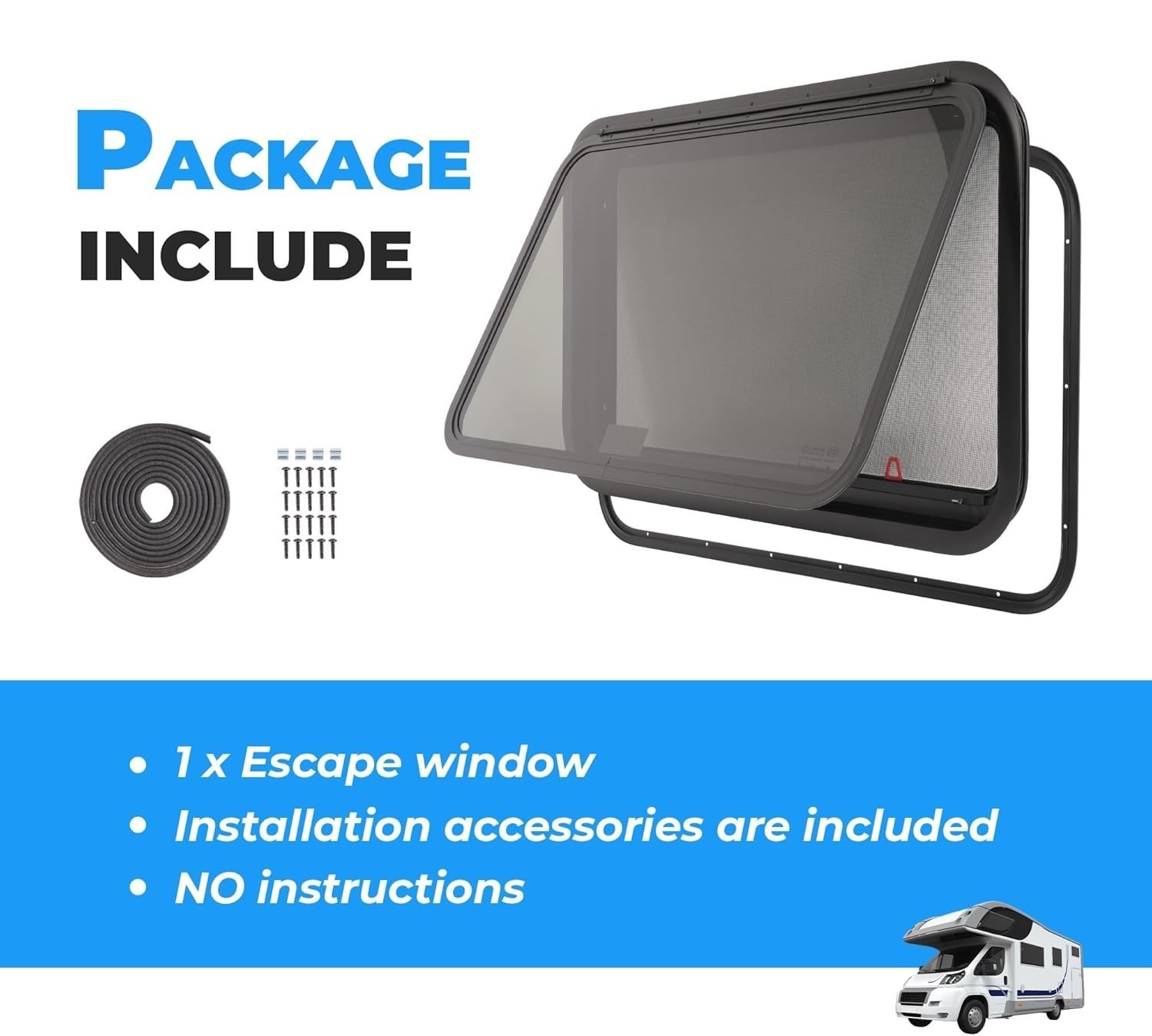 36×22 RV Emergency Exit Window Push Out Side Escape Window Trim Ring Camper Van