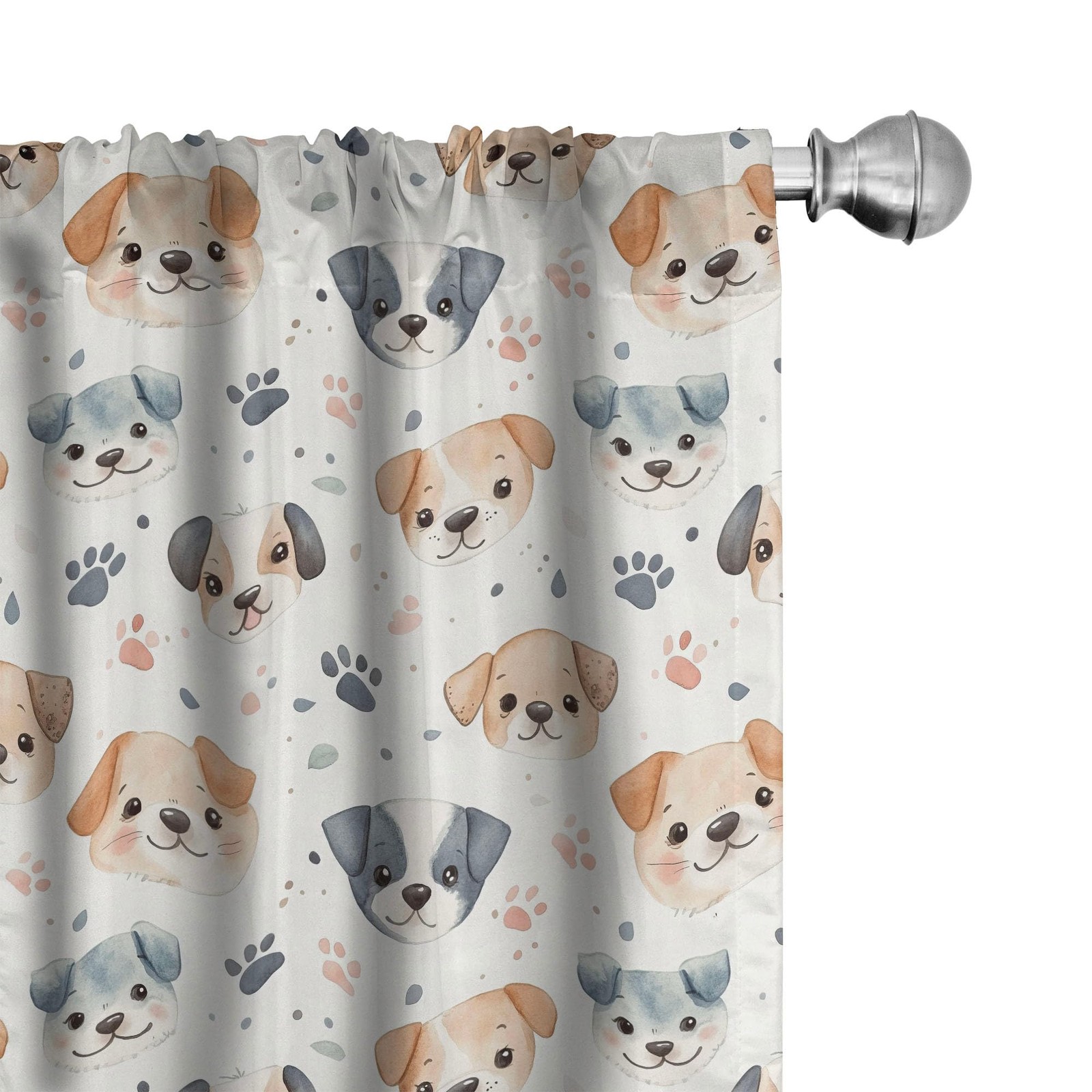 Puppy Window Curtains, Cartoon Pattern of Animal Love Dog with Paws Dots Past…