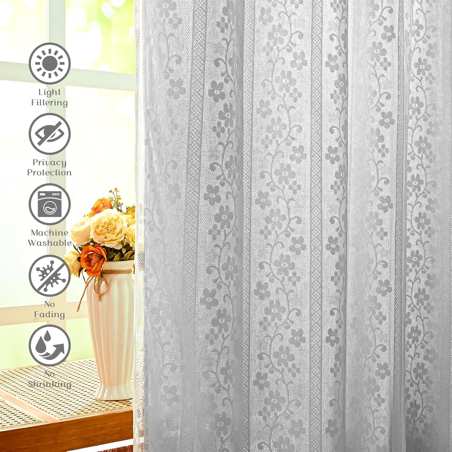 ASPMIZ Linen Kitchen Curtains 36 Inch Length, Double Layered Window Curtain 2 Pa