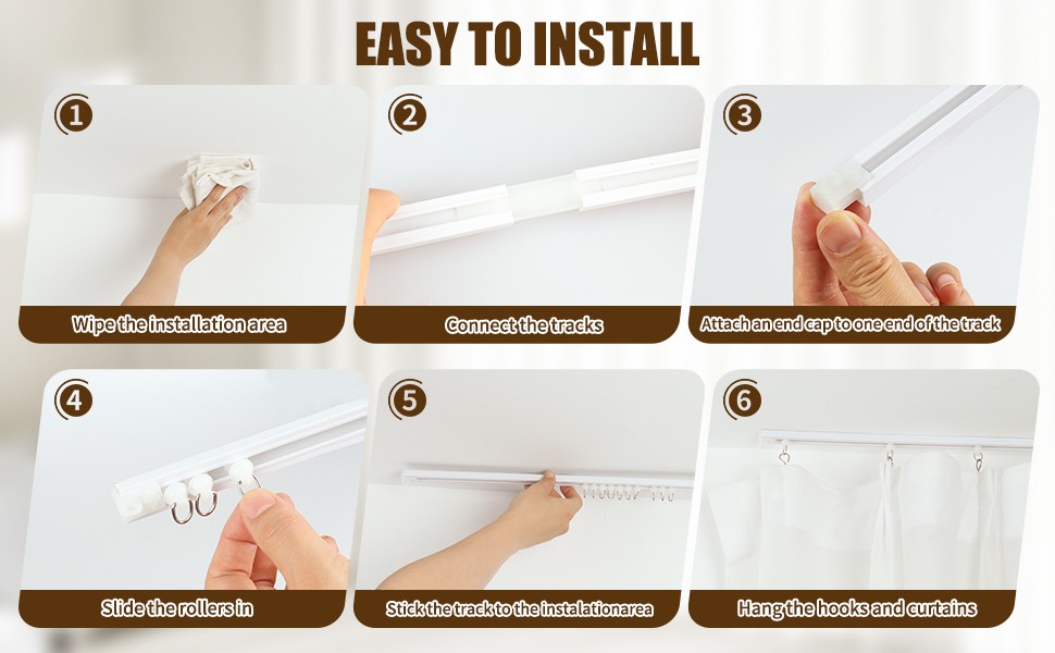 Self Adhesive Ceiling Curtain Track, 3.3 FT Flexible Cuttable No Drill Curtain
