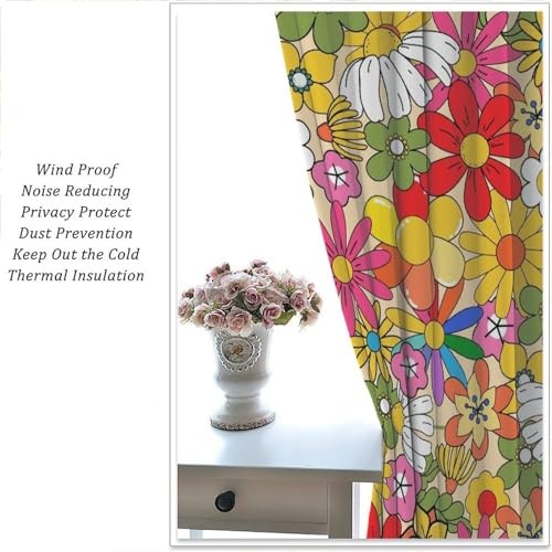 Boho Floral Vintage 70s Window Curtains, 20.5″W x 45″L (Pack of 2) Style-6