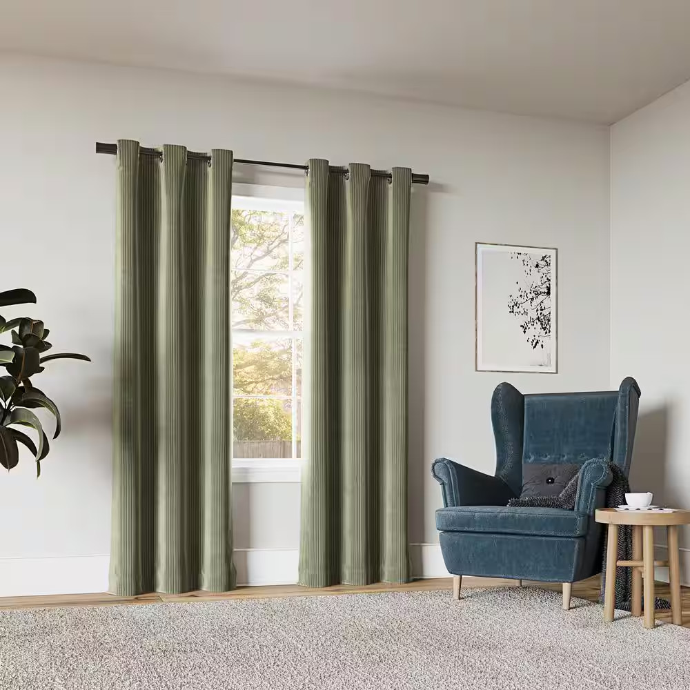 Cascade Pleated Velvet Sage Green Polyester 40 In. W X 96 In. L Grommet Blackout