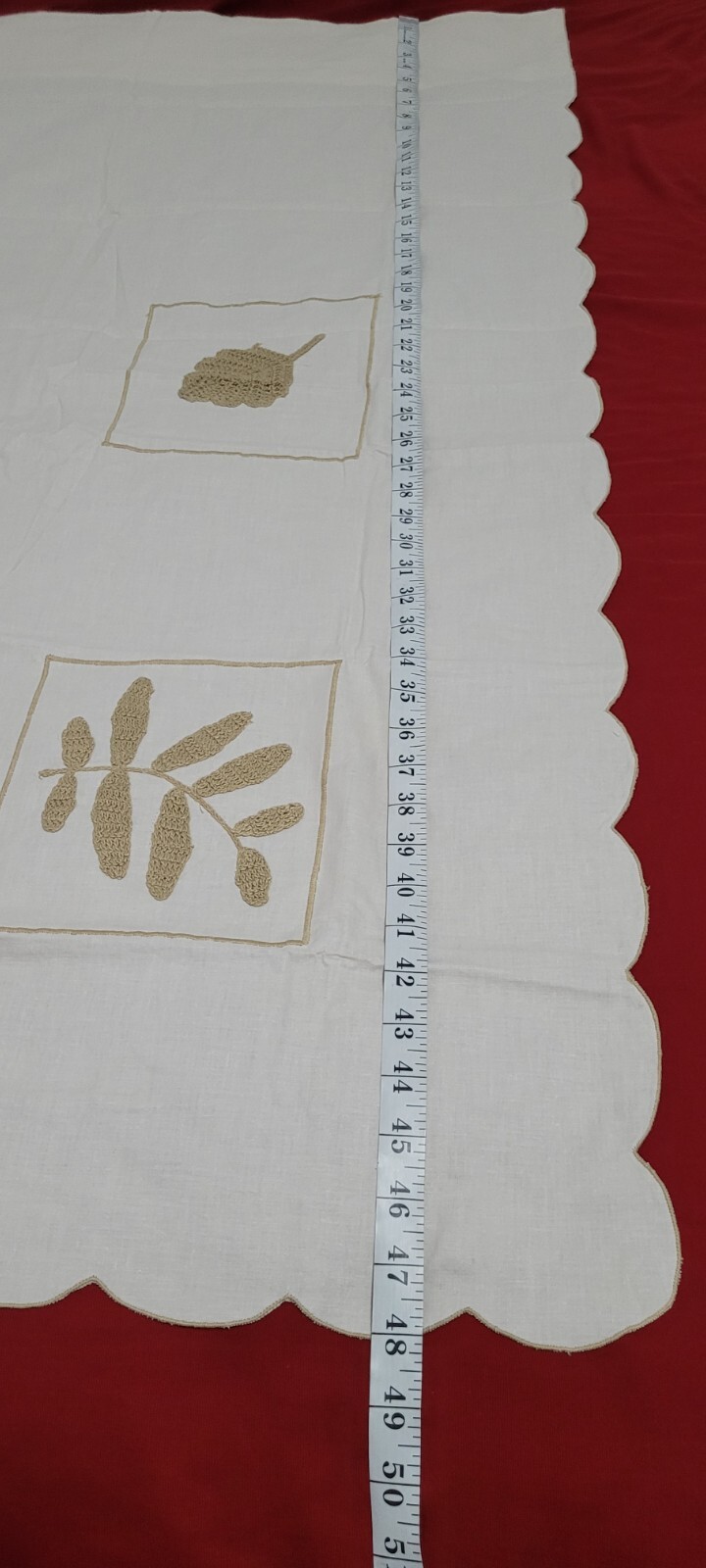 Crochet Leaves 2 Panels w/Valance & 2 Panel Tiers Cotton Off White 5 Pc READ
