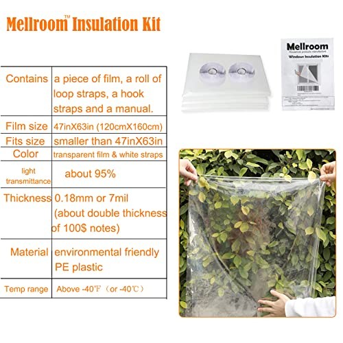 Adjustable Window Insulation Kit 47inX63in(120X160cm) for Winter Keep 47″ x 63″