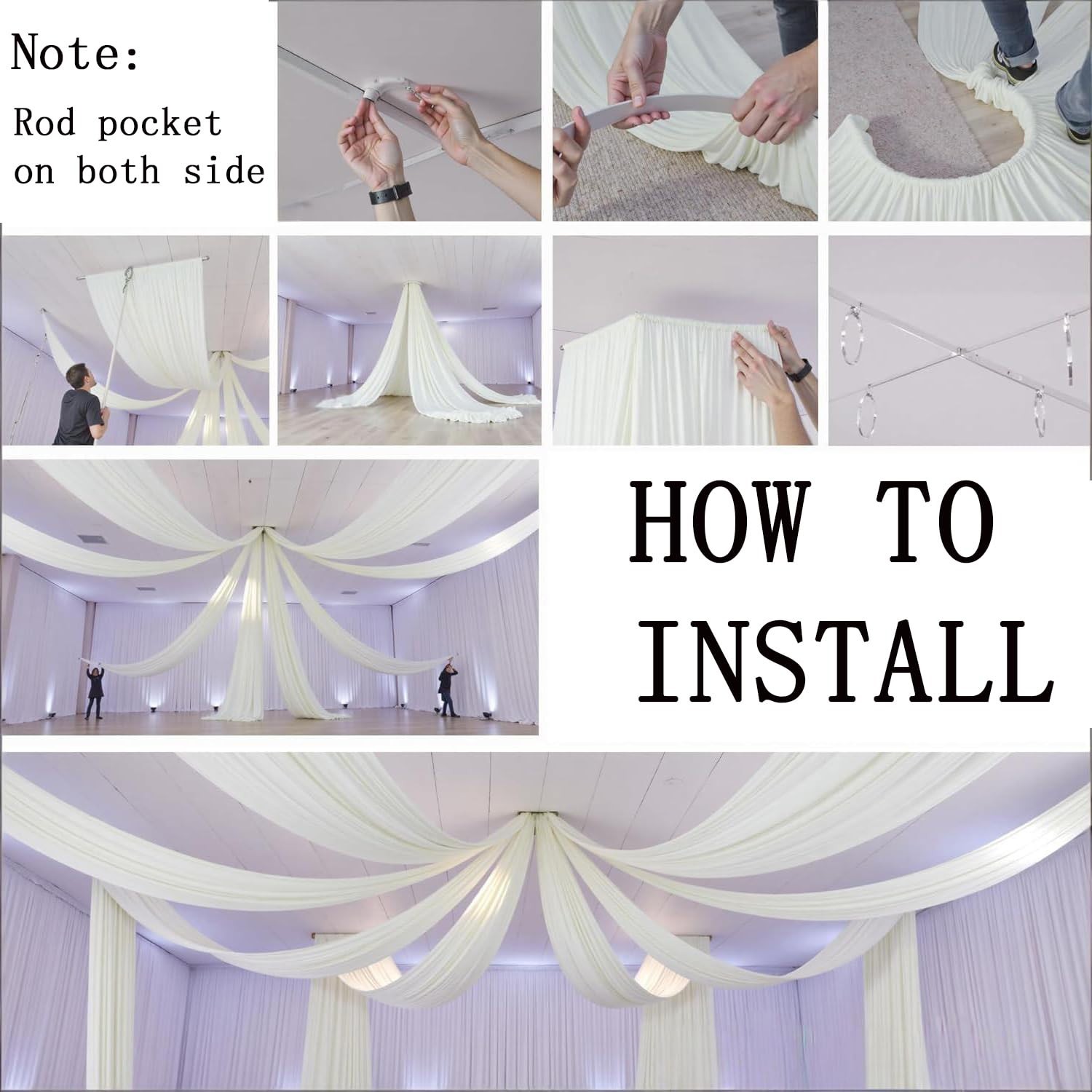 White Chiffon Ceiling Drapes – 2 Panels, 5ft x 20ft Sheer Fabric for Wedding Dec