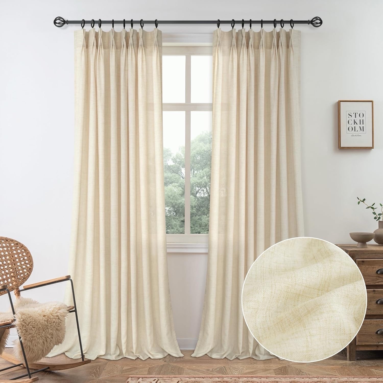DriftAway Pinch Pleat light filtering curtain panel 50 x 96in beige