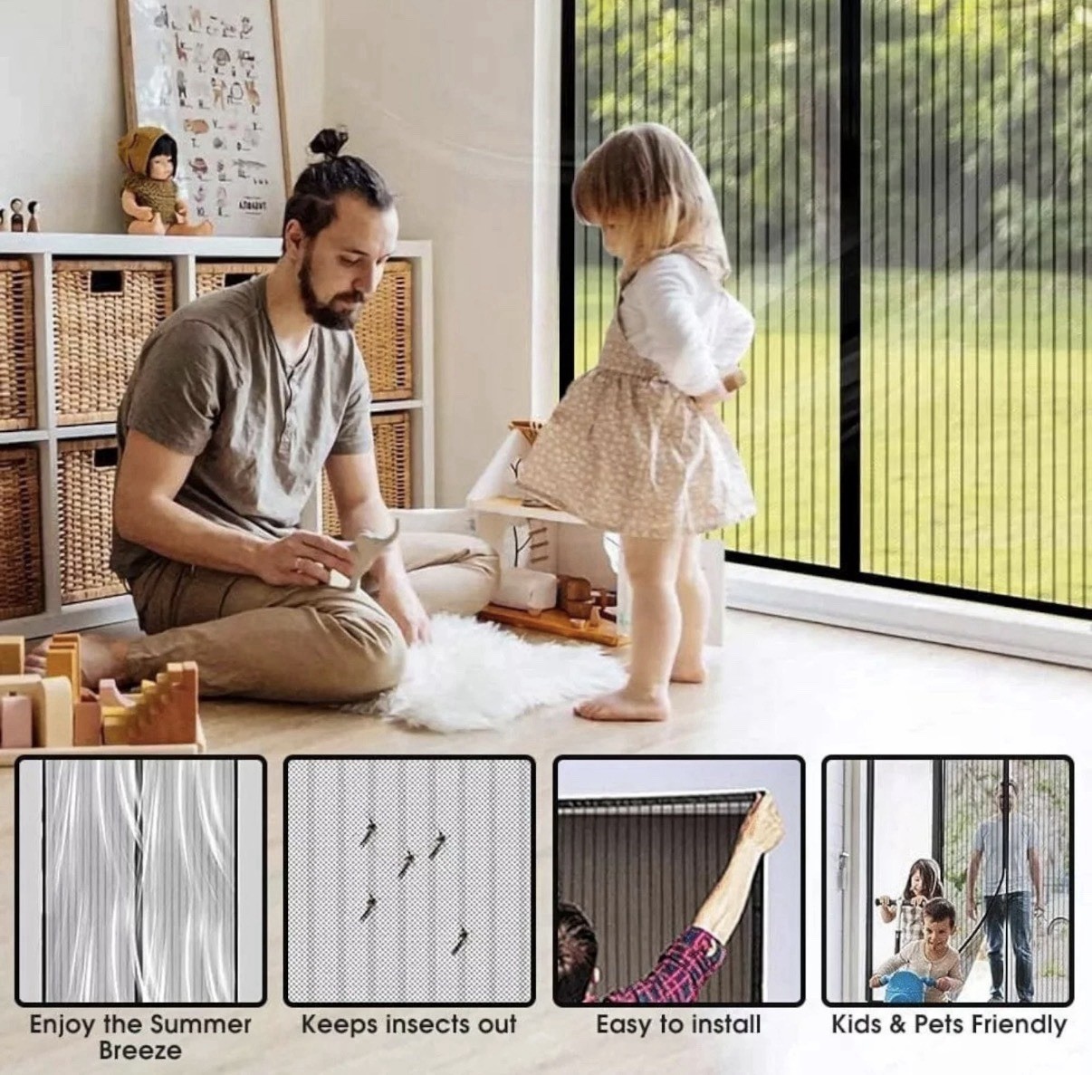 Magic Magnetic Door Mesh Net Fly Screen Mosquito Bug Curtain Hands Free Black AU