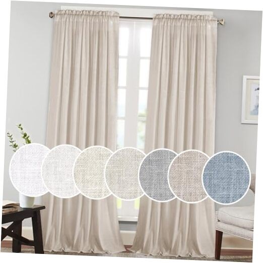 Linen Curtains 96 inch Length Rod Pocket Window 52″W x 96″L (Pack of 2) Angora