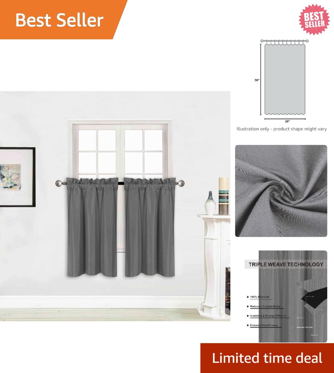2 Panels of 100% Blackout Curtains – Modern Charcoal Drapes for Indoor Privacy