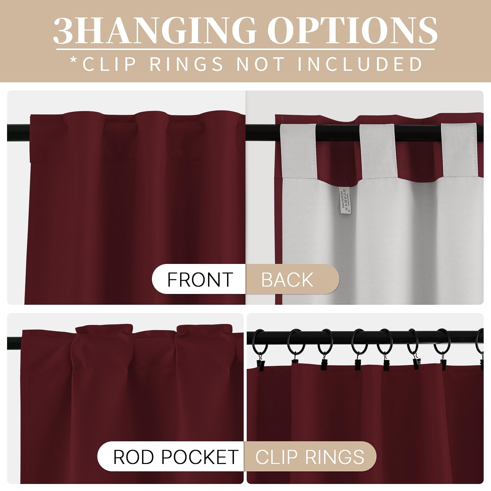 100% Blackout Curtains for Bedroom, 63 inches Long Thermal Insulated Curtains…