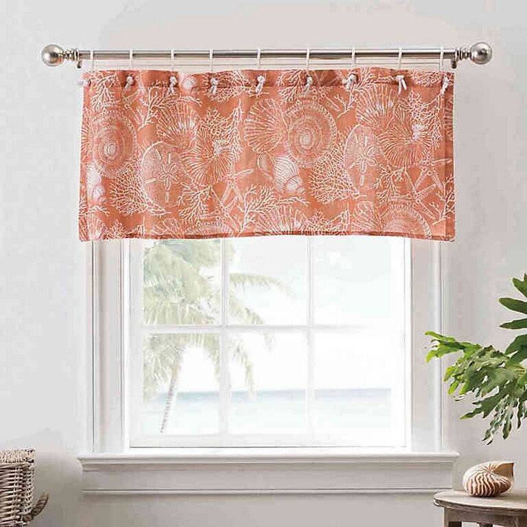 Seashell Coral Valance with Rope Tie Top Beach Summer Seaside Nautical Coastal