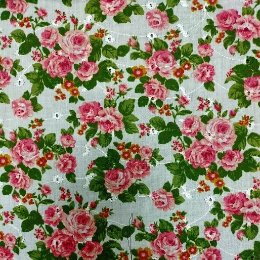 Handmade Large Pink Rose Eyelet Poly/ Cotton Valance, 42 X 15 INCHES