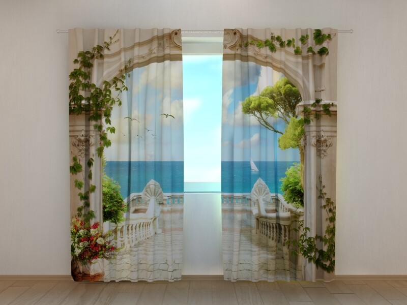 3D Photo Curtain Sea Mirage Arch to the Ocean flowers Wellmira Made to Measure