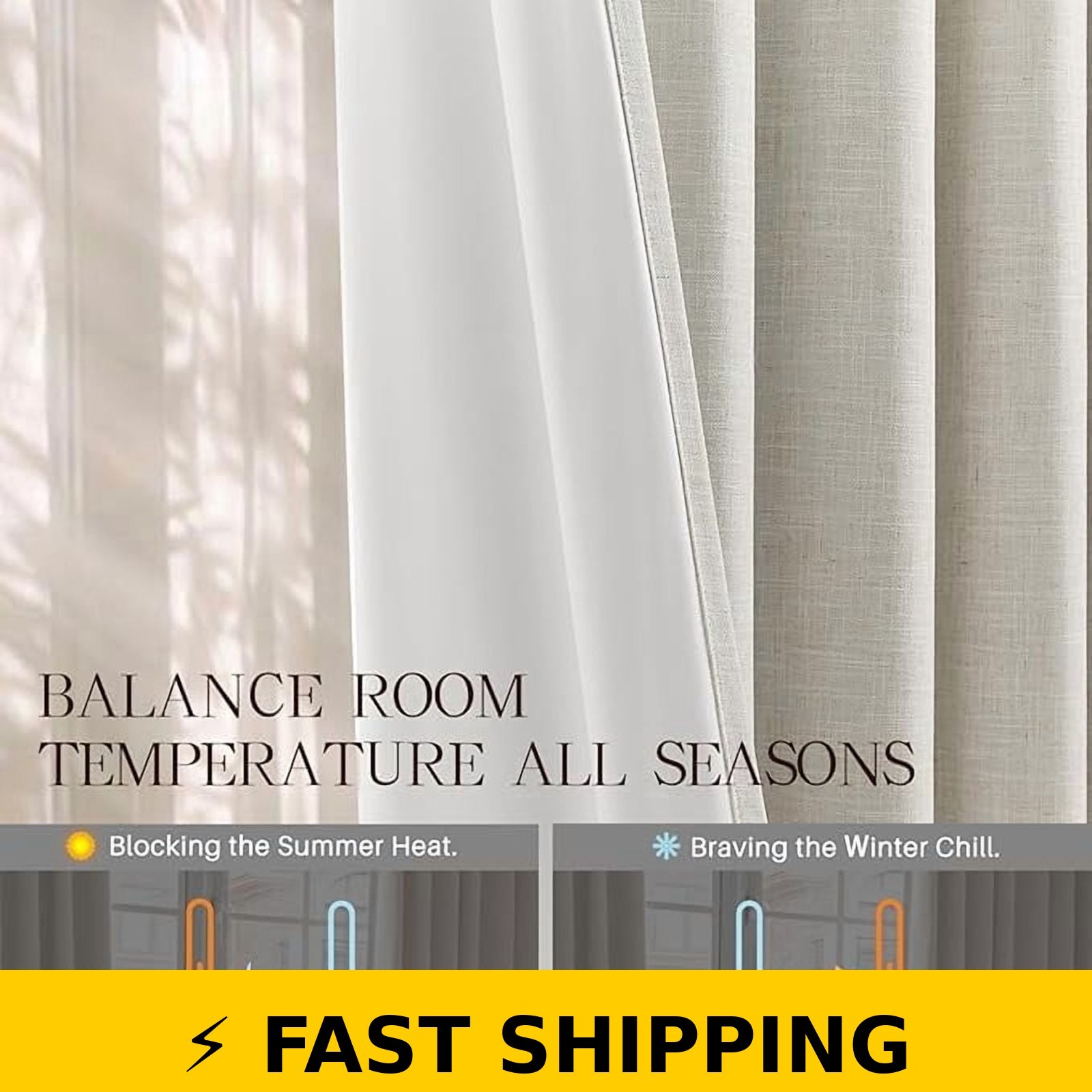 NALQET 100% Blackout Pinch Pleated Curtains 90″ Long Natural