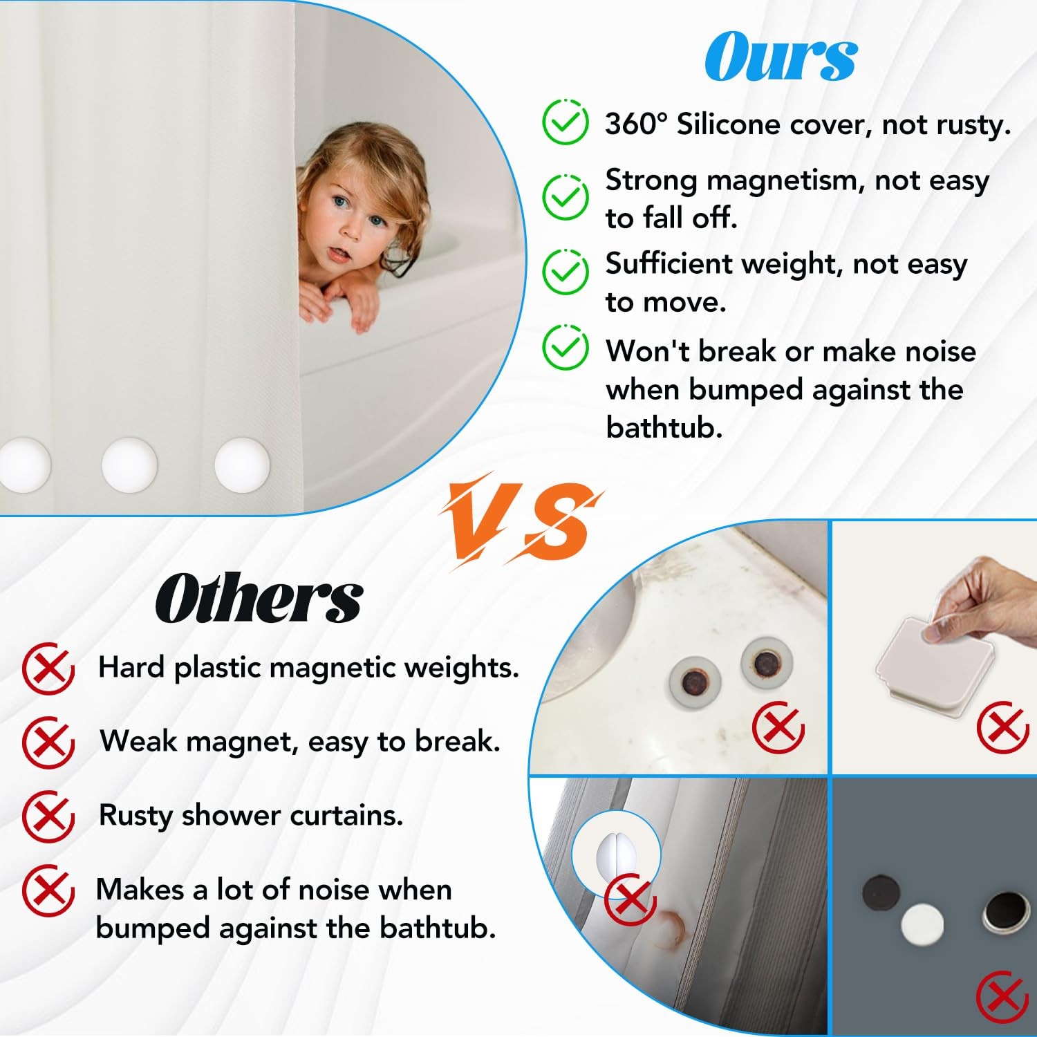 8 Pcs Shower Curtain Weights, Silicone 1.2″W x 1.6″L (Pack of 8), 8 Packs