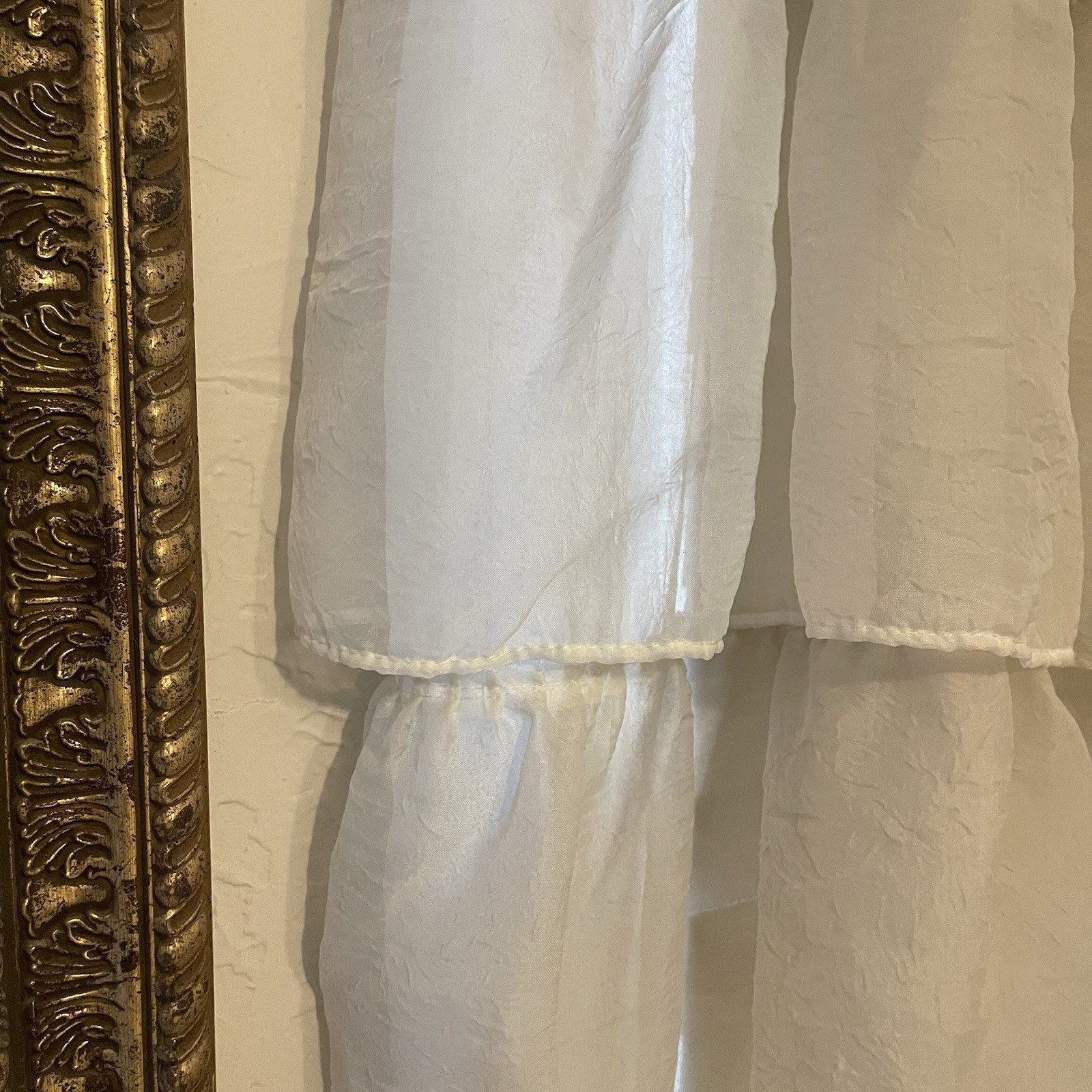 Vtg Curtains Ruffle Tier Sheer Panel Short 50” Long 65” Wide Ivory Buttonhole