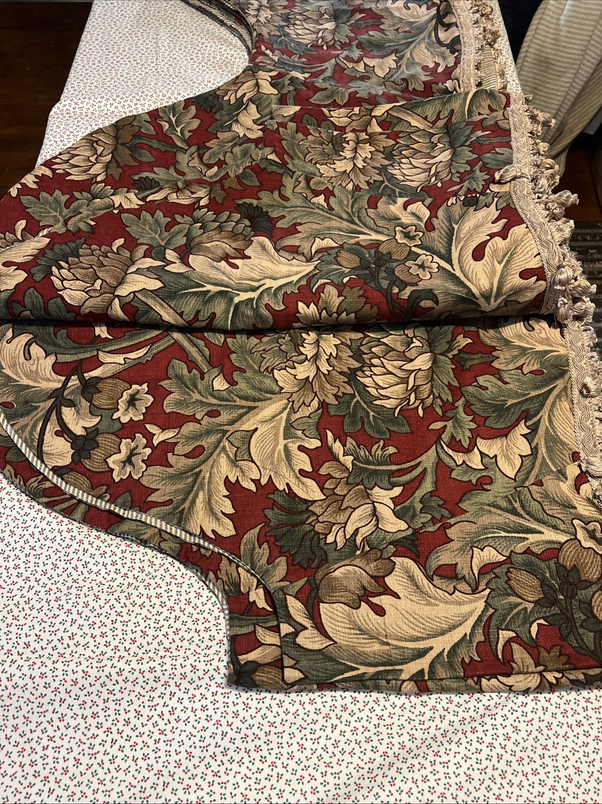 Vintage Custom Scalloped 130” Valances Set of 4 Floral Tapestry Lined w/ Fringe