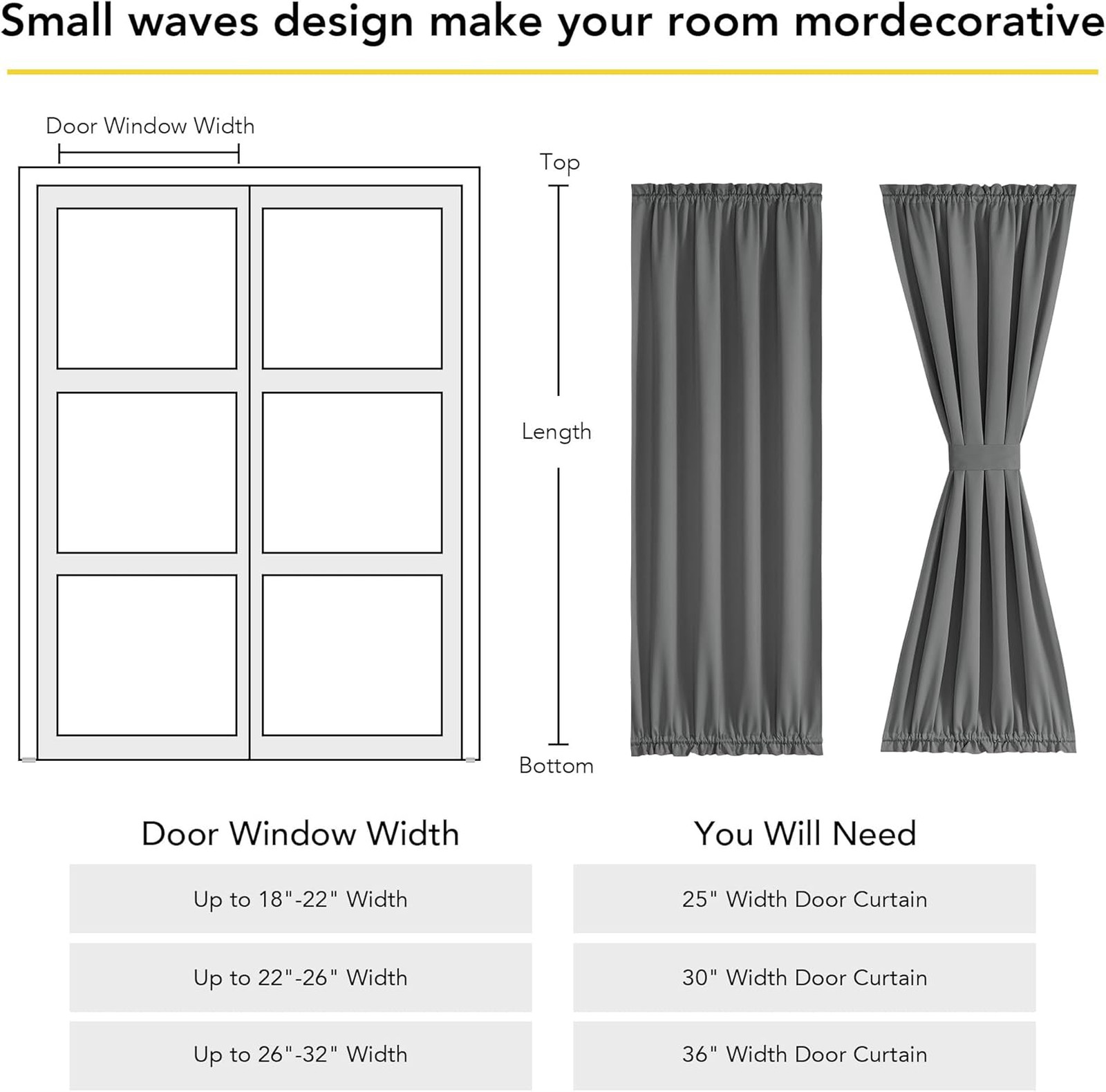 Door Curtain with Tie Back for Windows and French Doors Privacy Room Darkening
