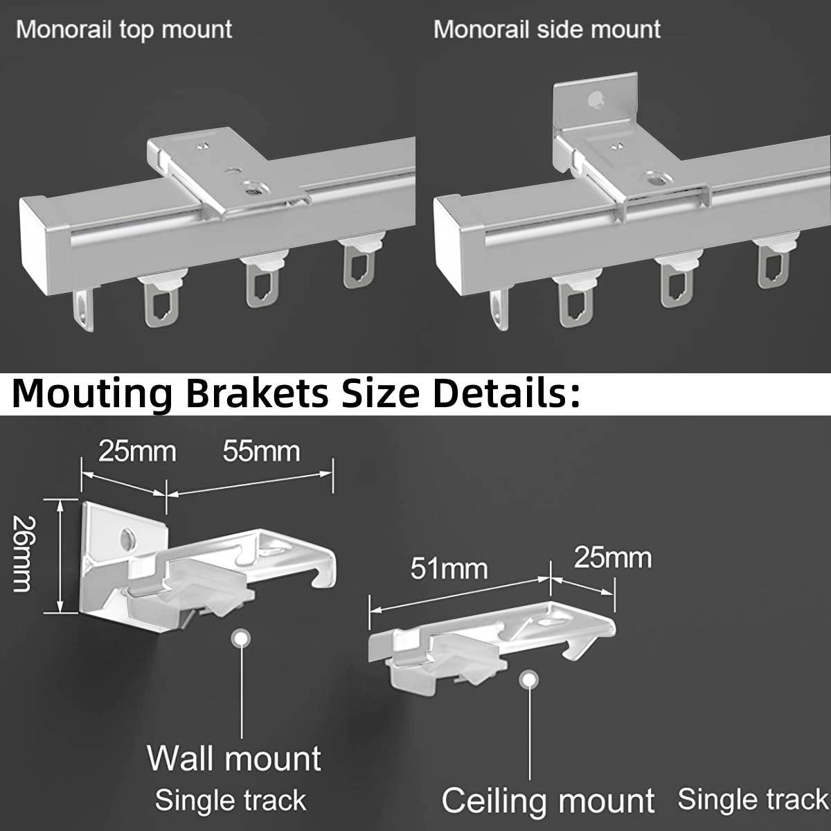 Heavy Duty Curtain Track System – 2M Silent Aluminum Rails Ceiling&Wall Mount