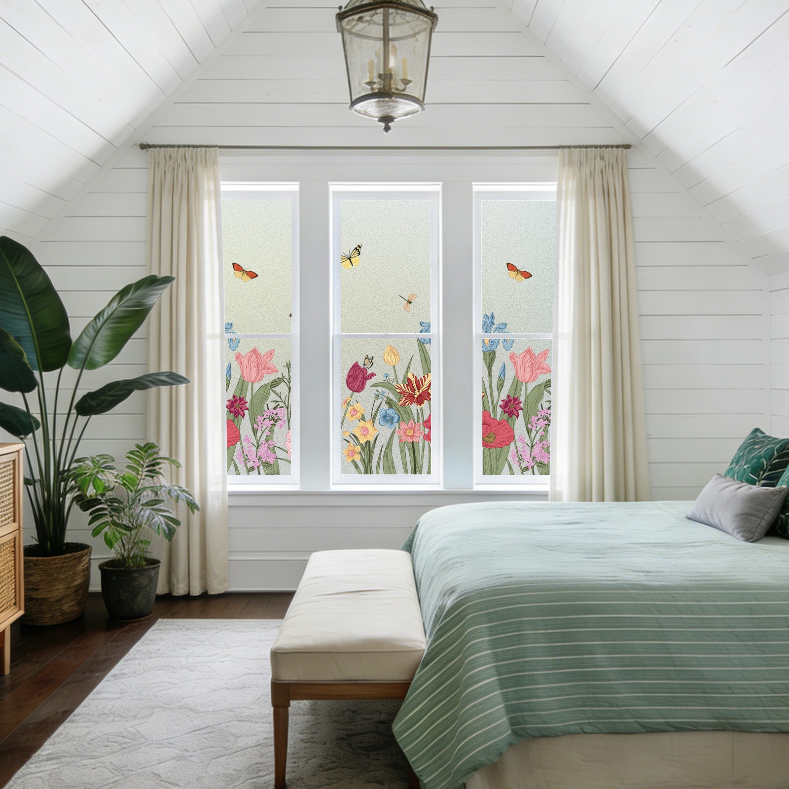 Flower and Bird Thickened Insulation Without Glue, Privacy Window Film Sticker