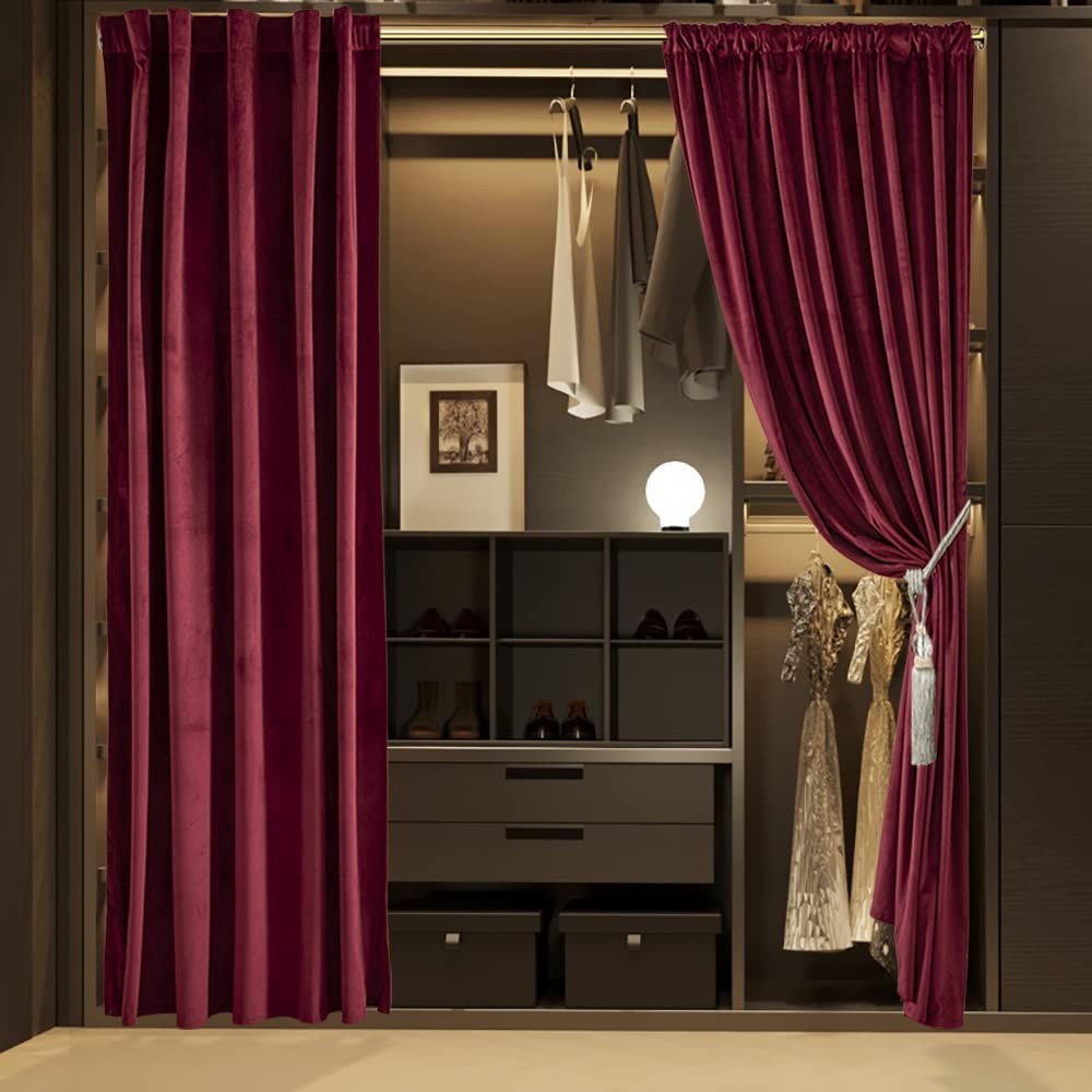 Burgundy Curtains for Bedroom,Blackout Velvet Victorian Room Darkening Insula…