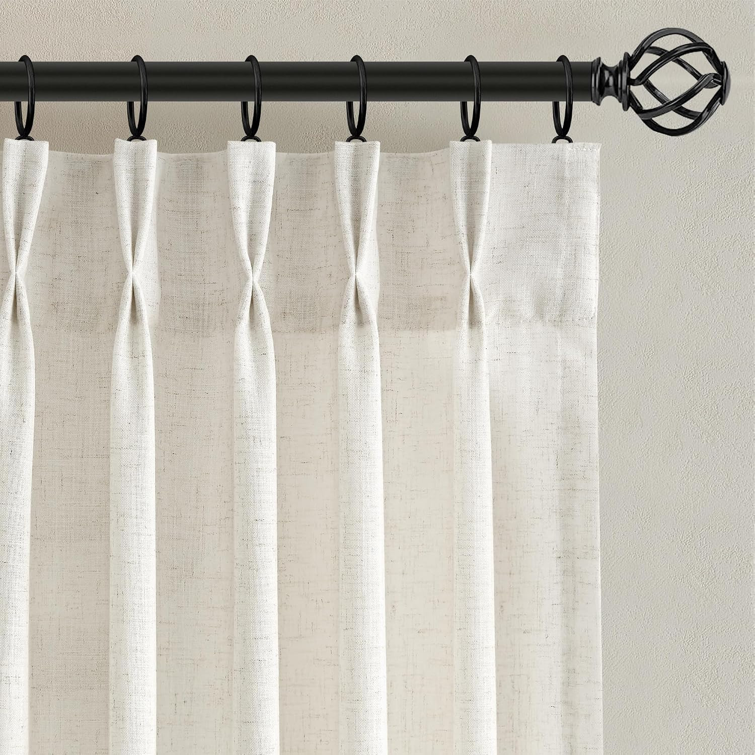 Linen Pinch Pleated Curtains 96 Inch for Living Room Bedroom Ceiling to Floor Se