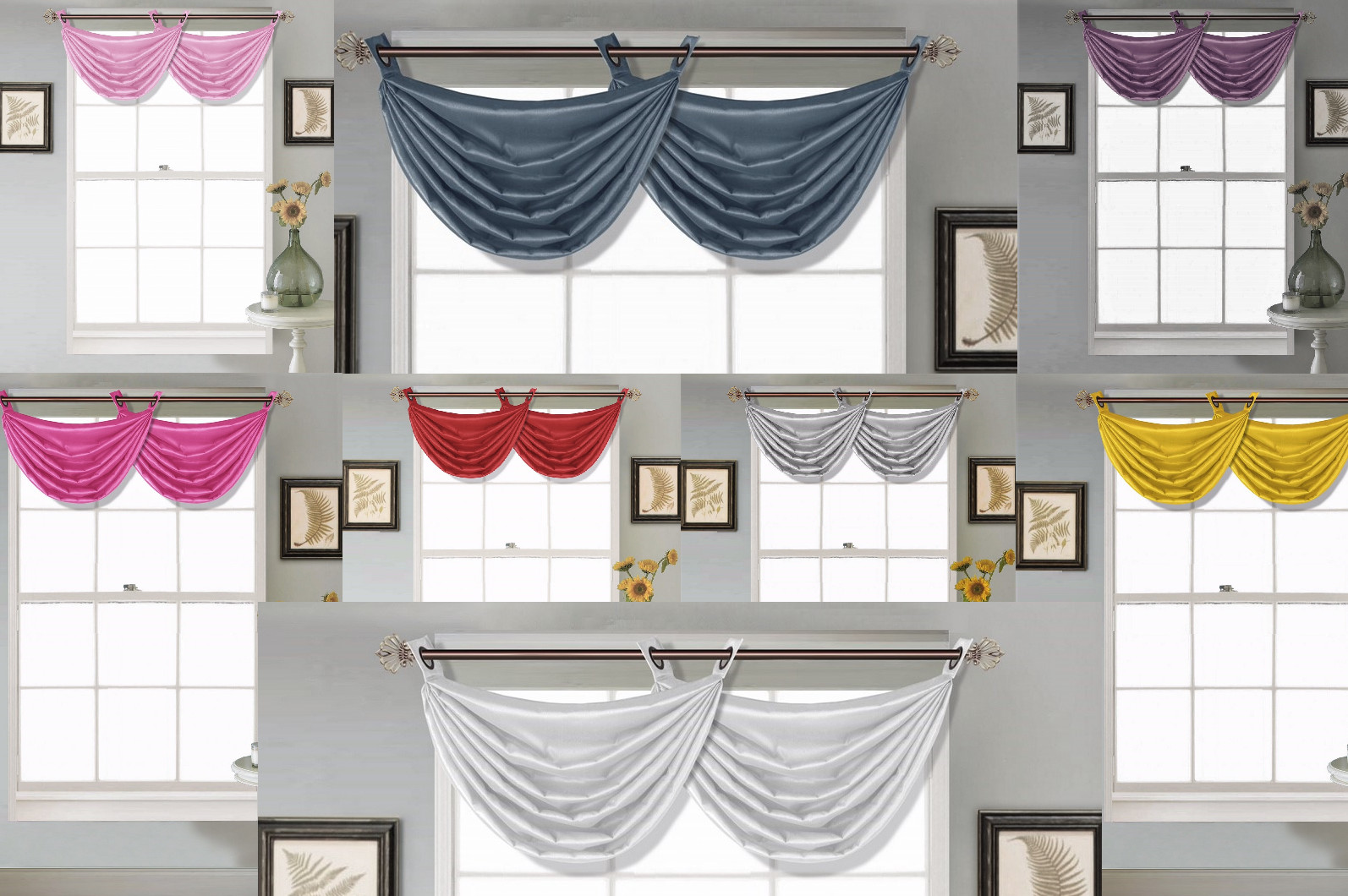 1 Semisheer faux Silk Shiny Waterfall Window Grommet Top Swag Valance 55″X24″V24