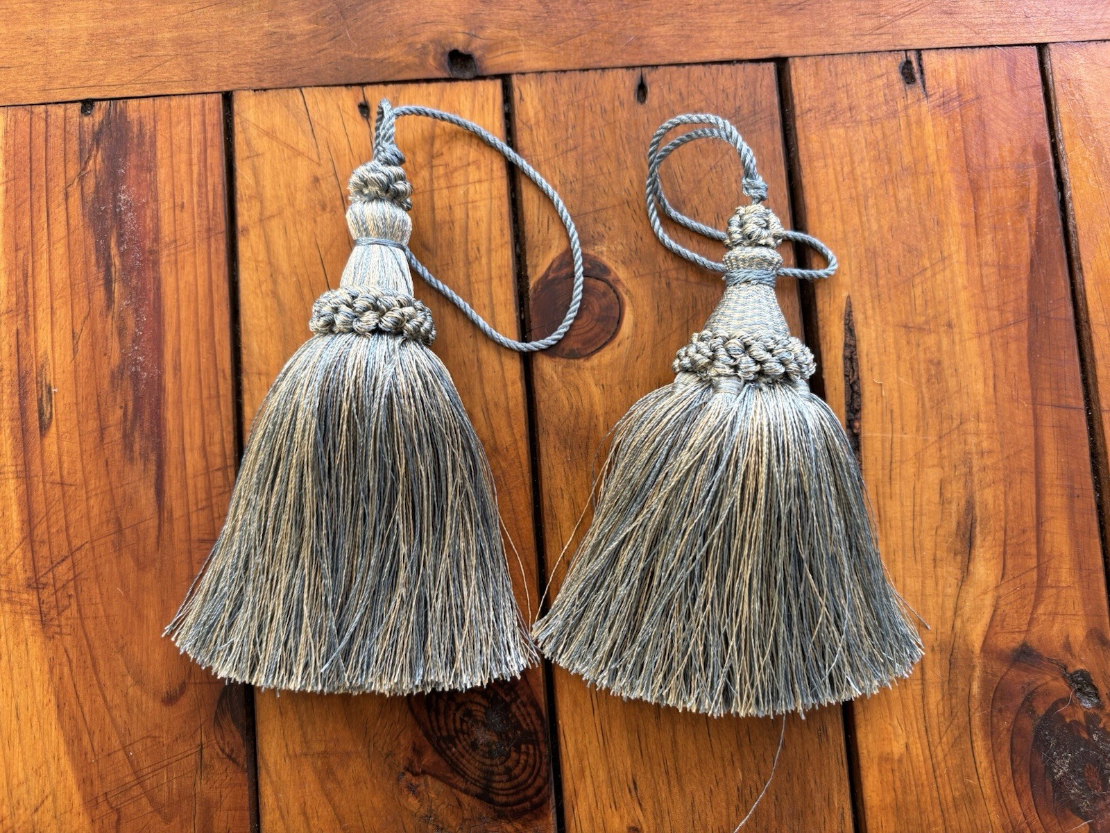 Blue & Beige 5 1/2″ Tassel Curtain Tie Backs Set of 2
